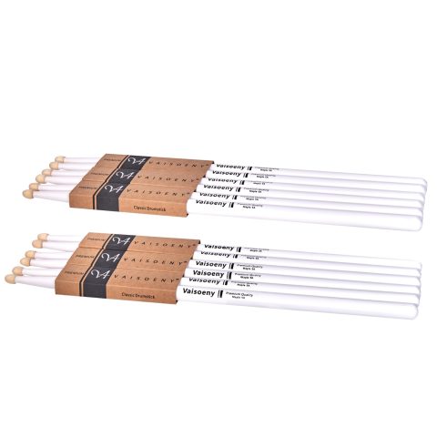 VAISOENY 5A Drumsticks, 6 Pairs Lacquered Maple Wood Drum Sticks (White)