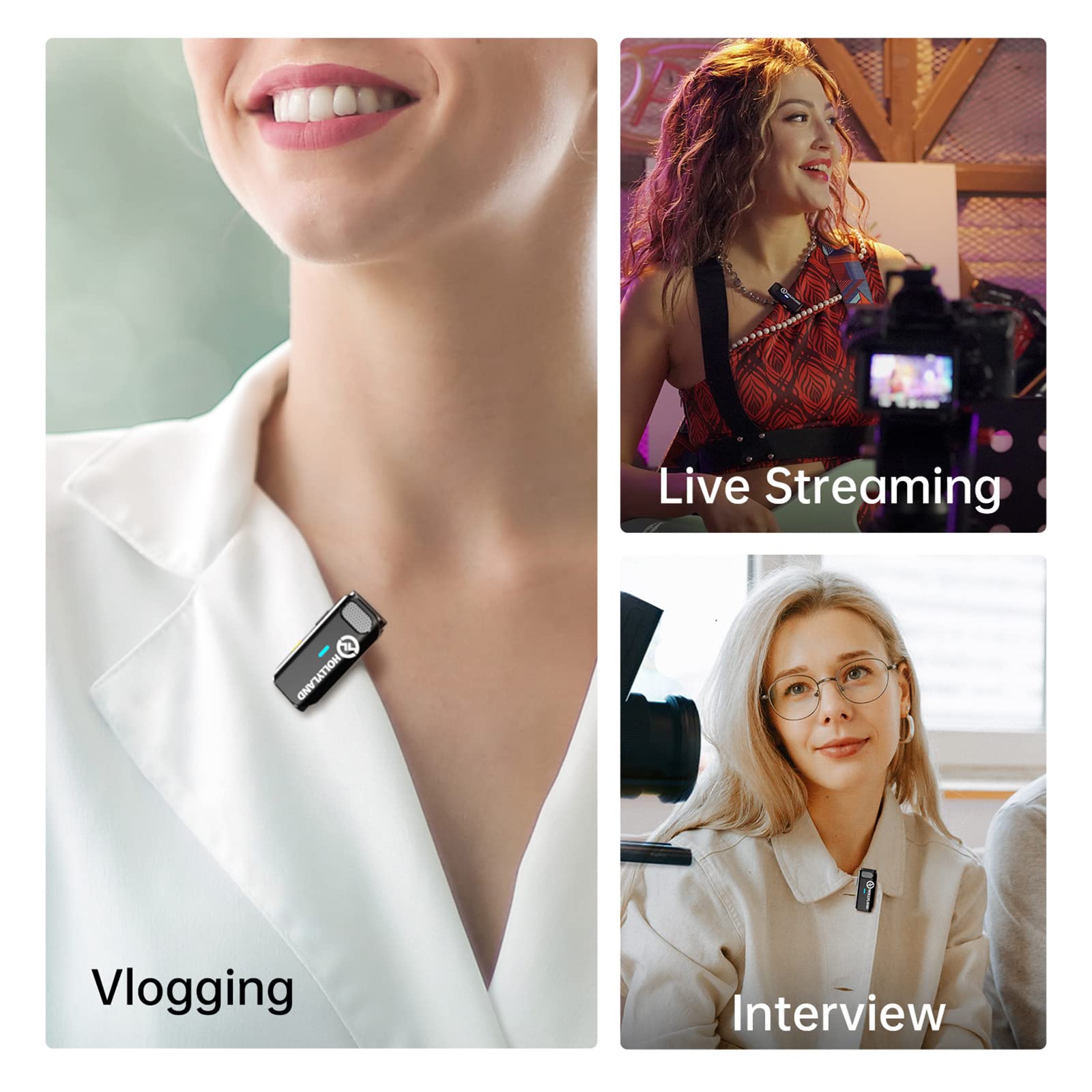 HollyView Lark M1 Wireless Lavalier Microphone (1TX+1RX, No Charging Case) Compatible with iPhone Android Camera, 650ft 8h Noise Reduction Lapel Mic for YouTube, Interview, Recording, Vlog, Black