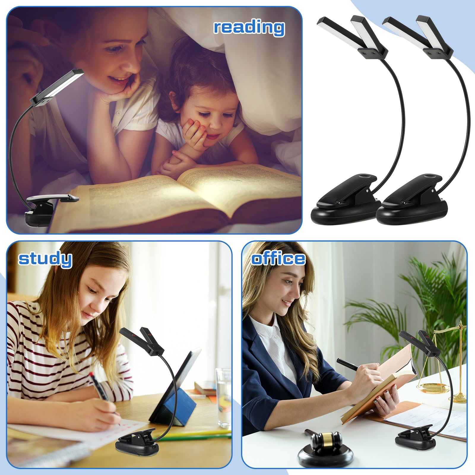 Retisee 12 Pcs Music Stand Lights Clip on Reading Lights,Double-lamp Style