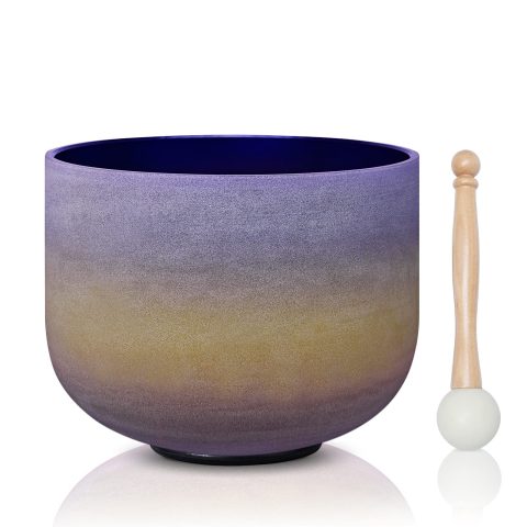 CVNC 8 Inch Rainbow Color Frosted Quartz Crystal Singing Bowl 440HZ F Note