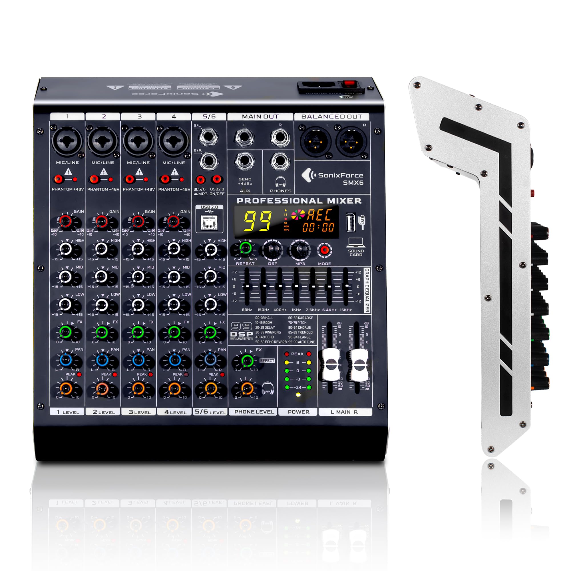 SonixForce 6 Channel DJ Audio Mixer, Professional Sound Board Console