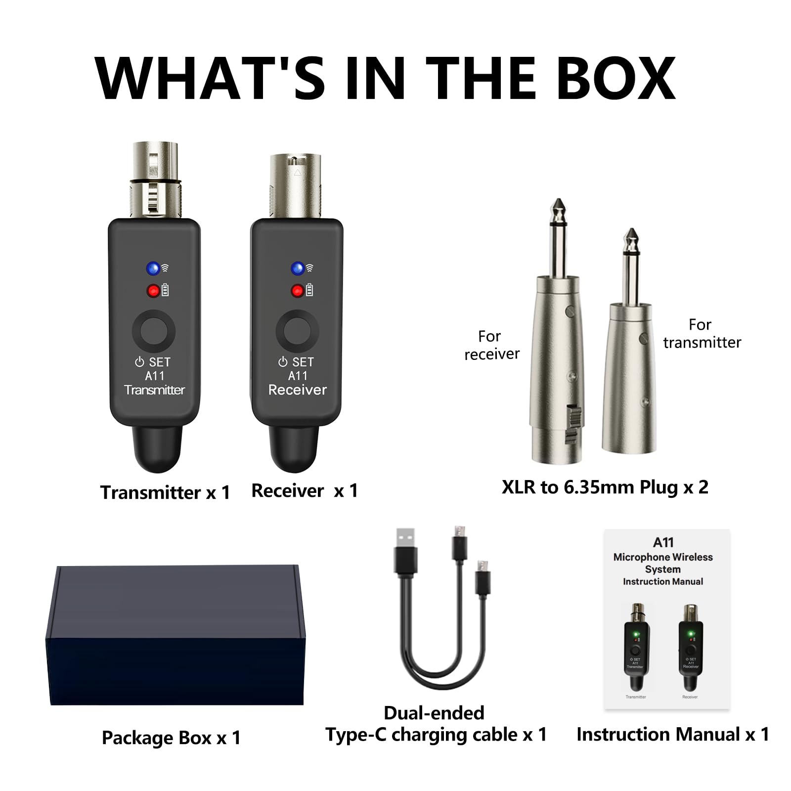 A11 Wireless XLR Microphone System 2.4GHz Transmitter & Receiver (1TX+1RX)