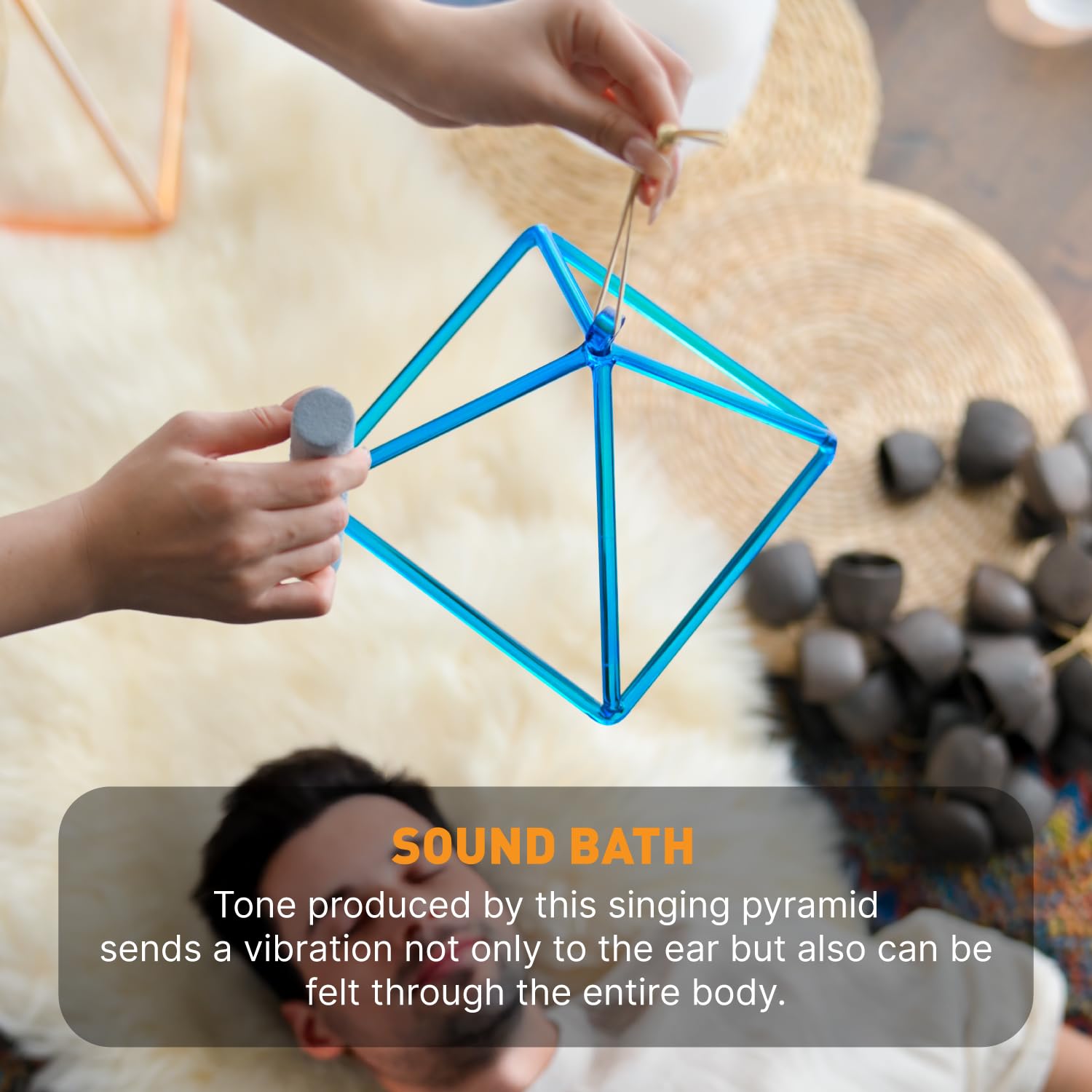 CVNC 12 Inch Quartz Crystal Singing Pyramid with Bag for Sound Healing
