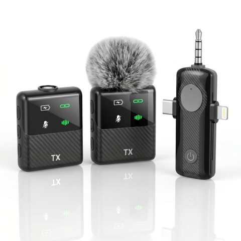DORNLAT Wireless Lavalier Microphone, 3 in 1 Plug Play Lapel Mic for iPhone/Android/Camera, Noise Cancelling, Mini Compact Lavalier Mic for Vlog, YouTube, TikTok, Live Streaming, Record Interview