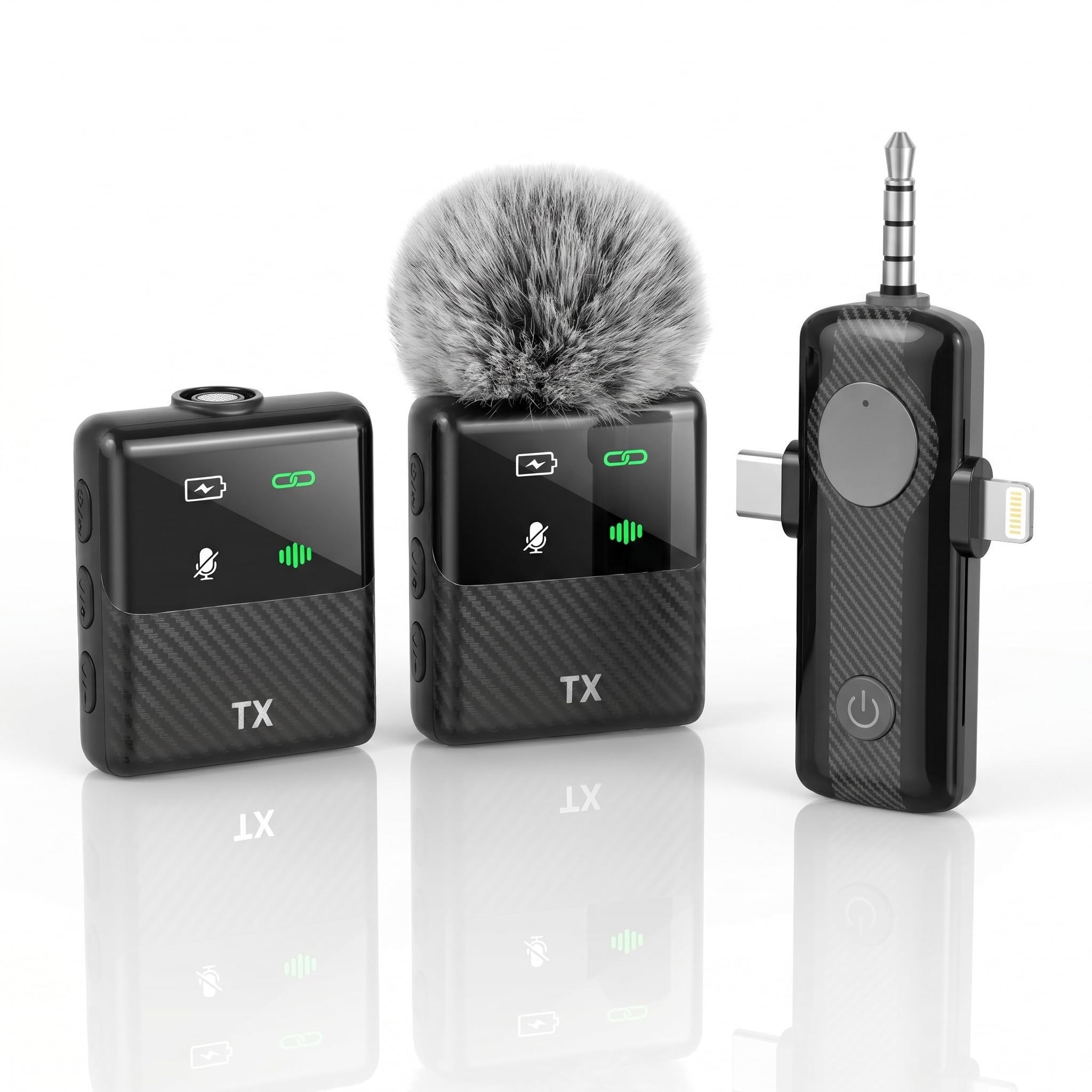 DORNLAT Wireless Lavalier Microphone, 3 in 1 Plug Play Lapel Mic for iPhone/Android/Camera, Noise Cancelling, Mini Compact Lavalier Mic for Vlog, YouTube, TikTok, Live Streaming, Record Interview