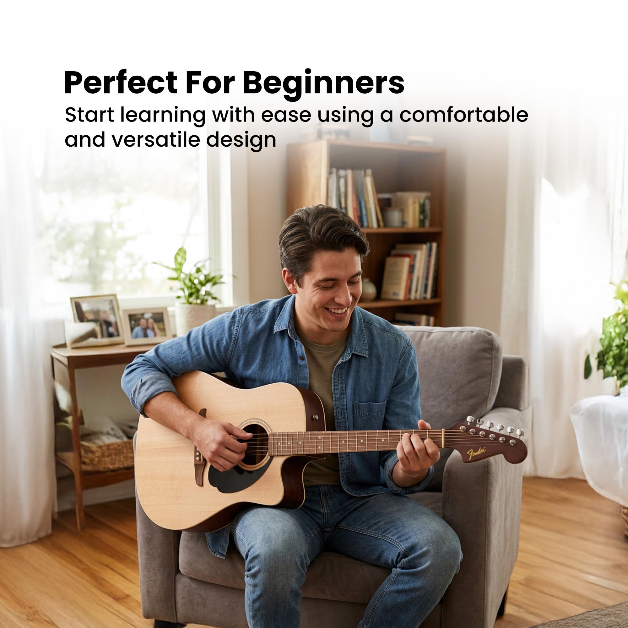 Fender Redondo CE Acoustic-Electric Guitar – Natural Bundle with Hard Case, Strap, Strings, Picks, and Austin Bazaar Instructional Video