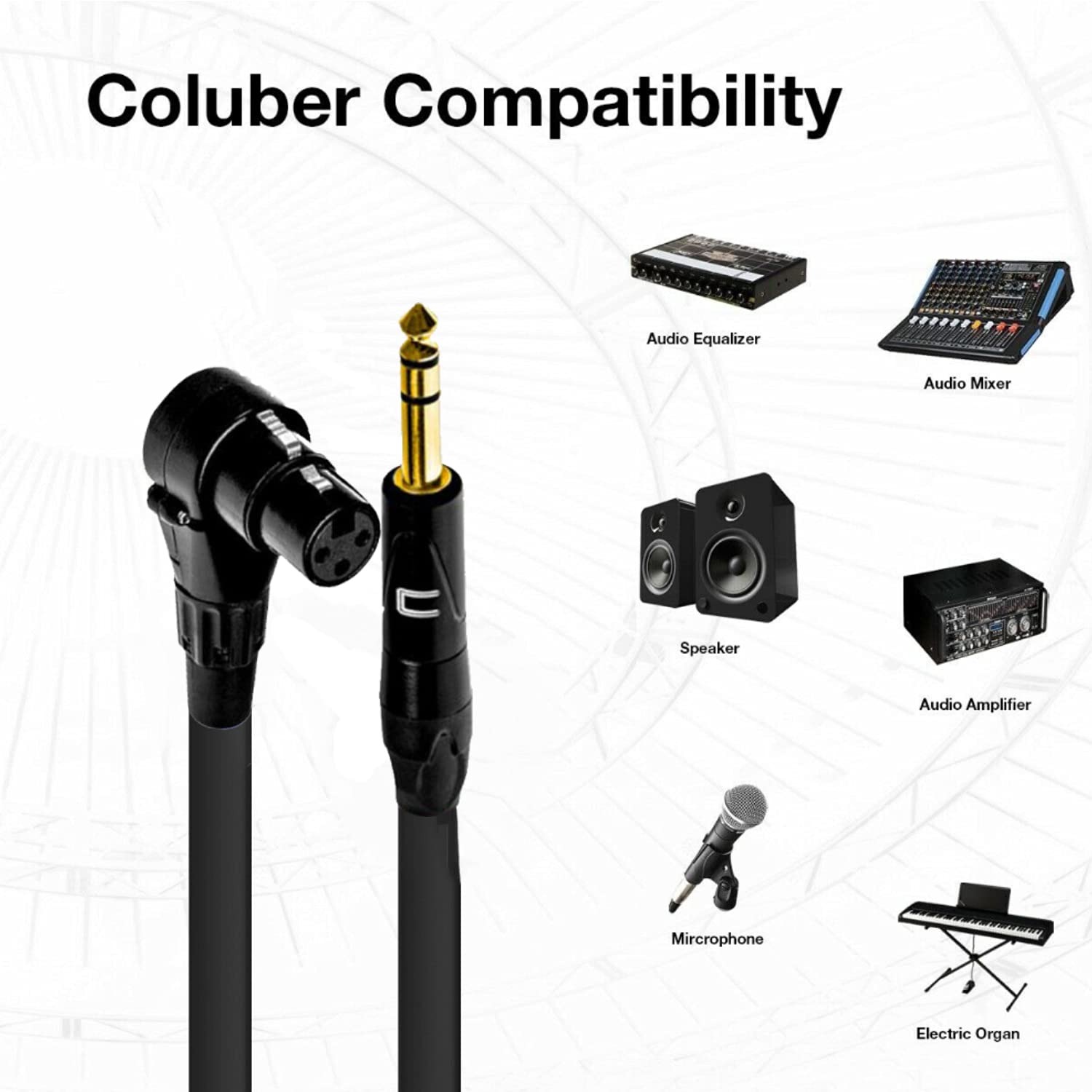 COLUBER CABLE Right Angle XLR Female to 1/4″ TRS Male – 20 Feet – Orange – Pro 3-Pin Microphone Connector for Powered Speakers, Audio Interface or Mixer for Live Performance & Recording