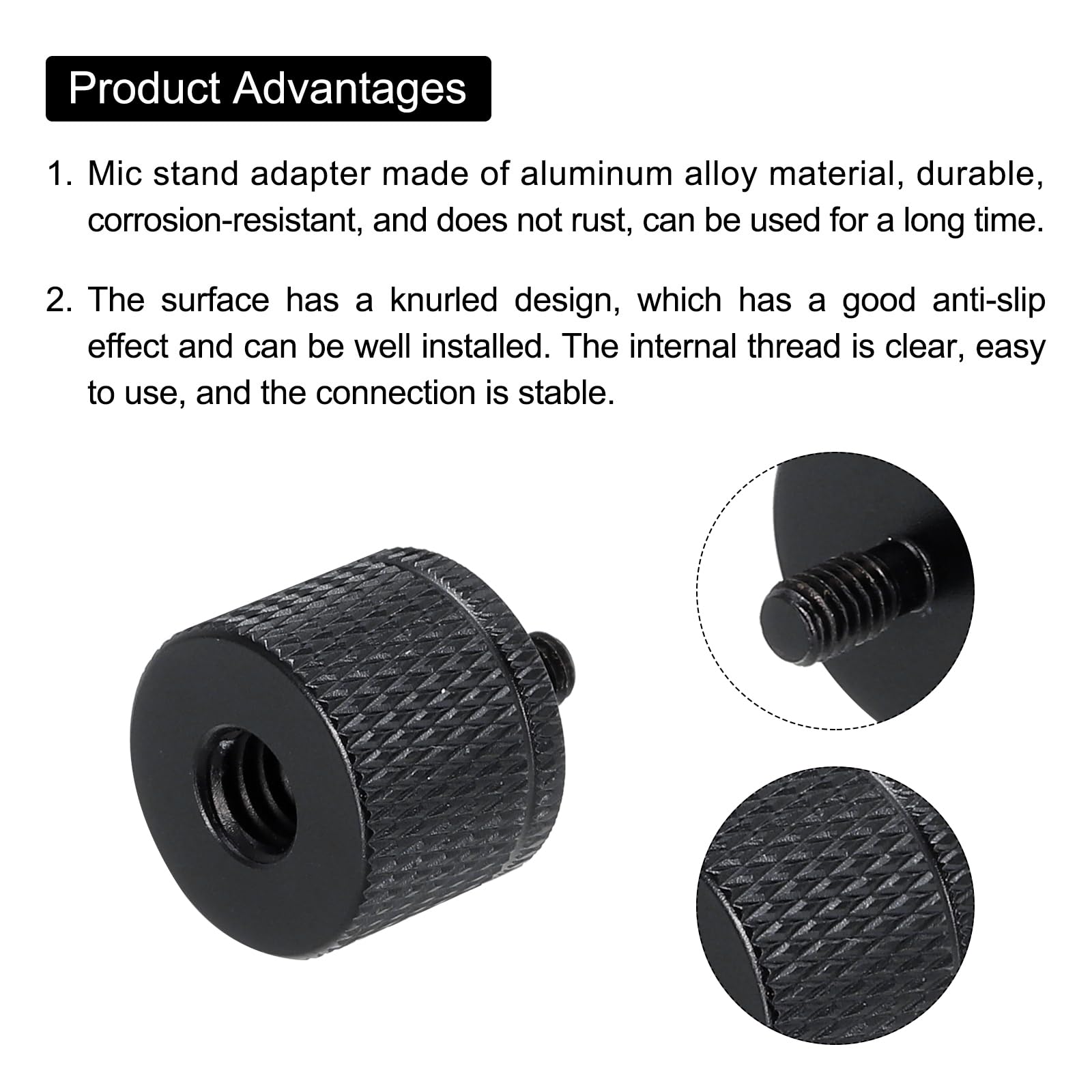 MECCANIXITY 5Pcs Mic Stand Adapter 1/4 Female to M5 Male Thread Screw Adapter Aluminum Alloy for Microphone Tripod Stand Mount, Black