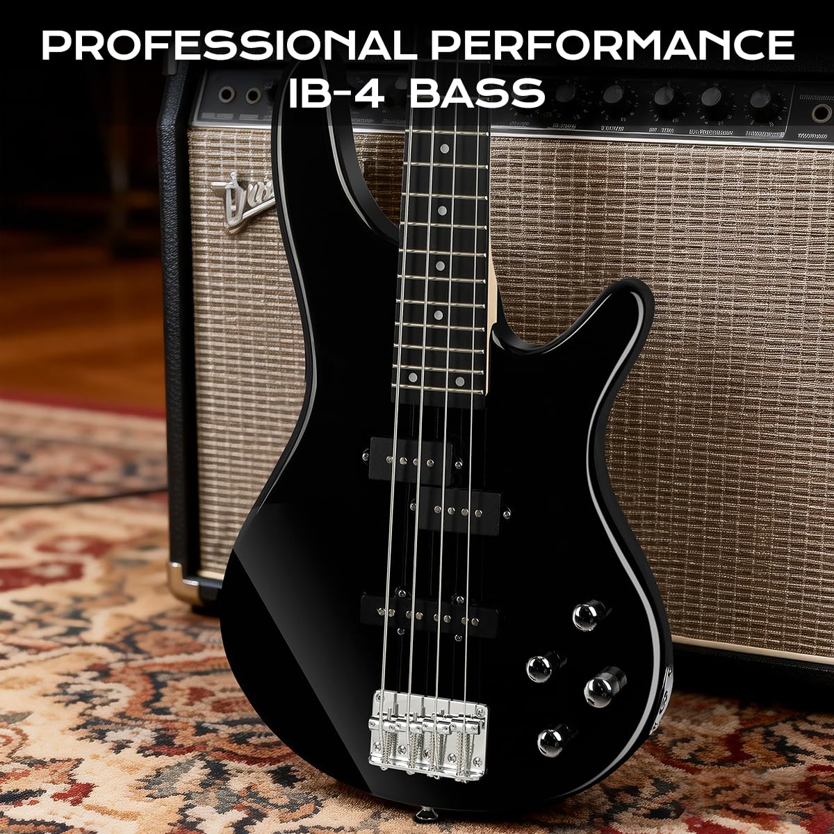 Bullstar Electric Bass Guitar 4 Strings Full-Size Standard Bass PB-Style Beginner Kit Black for Starter with Gig Bag Guitar Strap and Guitar Cable(PJ-Black)