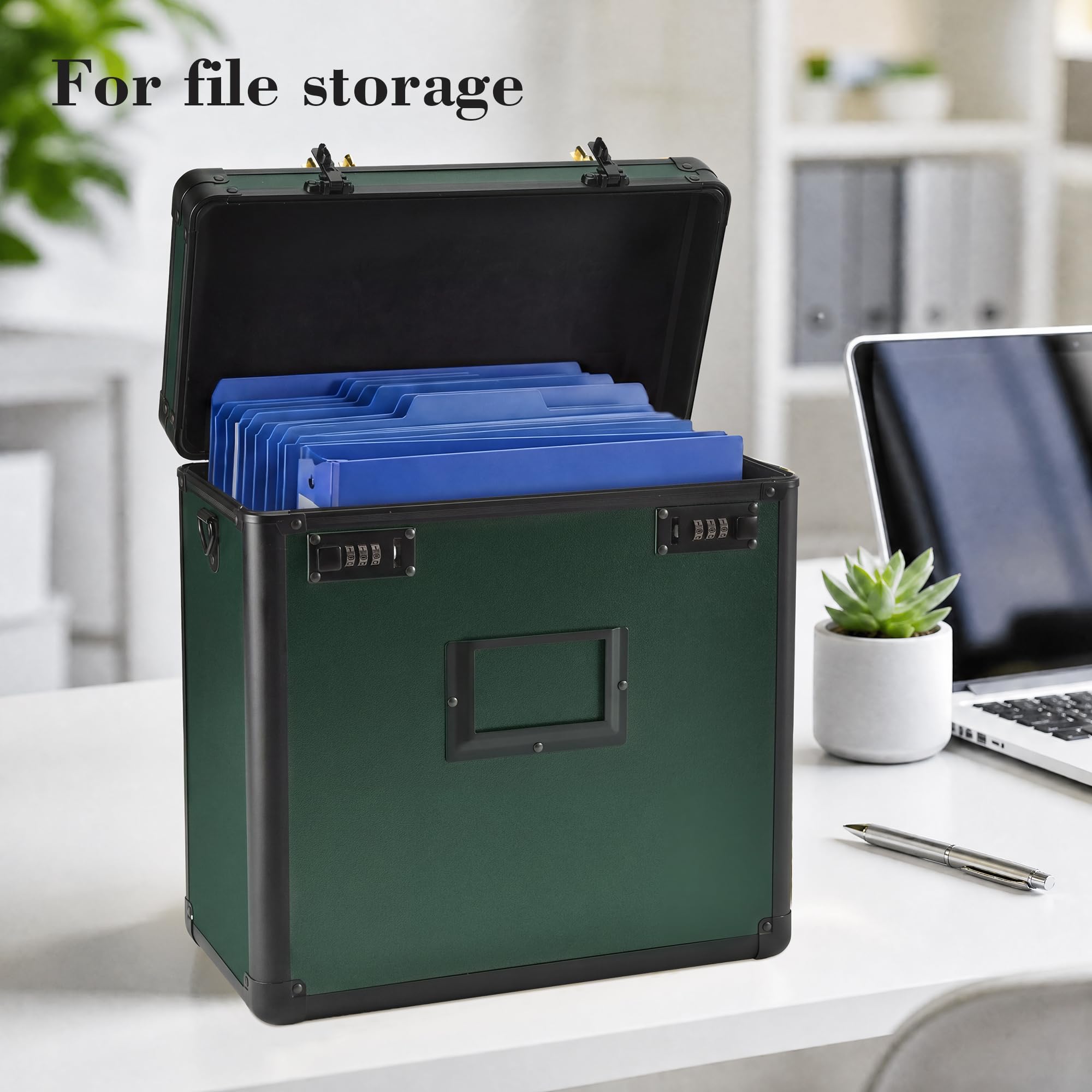 GALHUBIS Vinyl Record Box, Lockable Album Organizer, Holds 32 LPs, Green