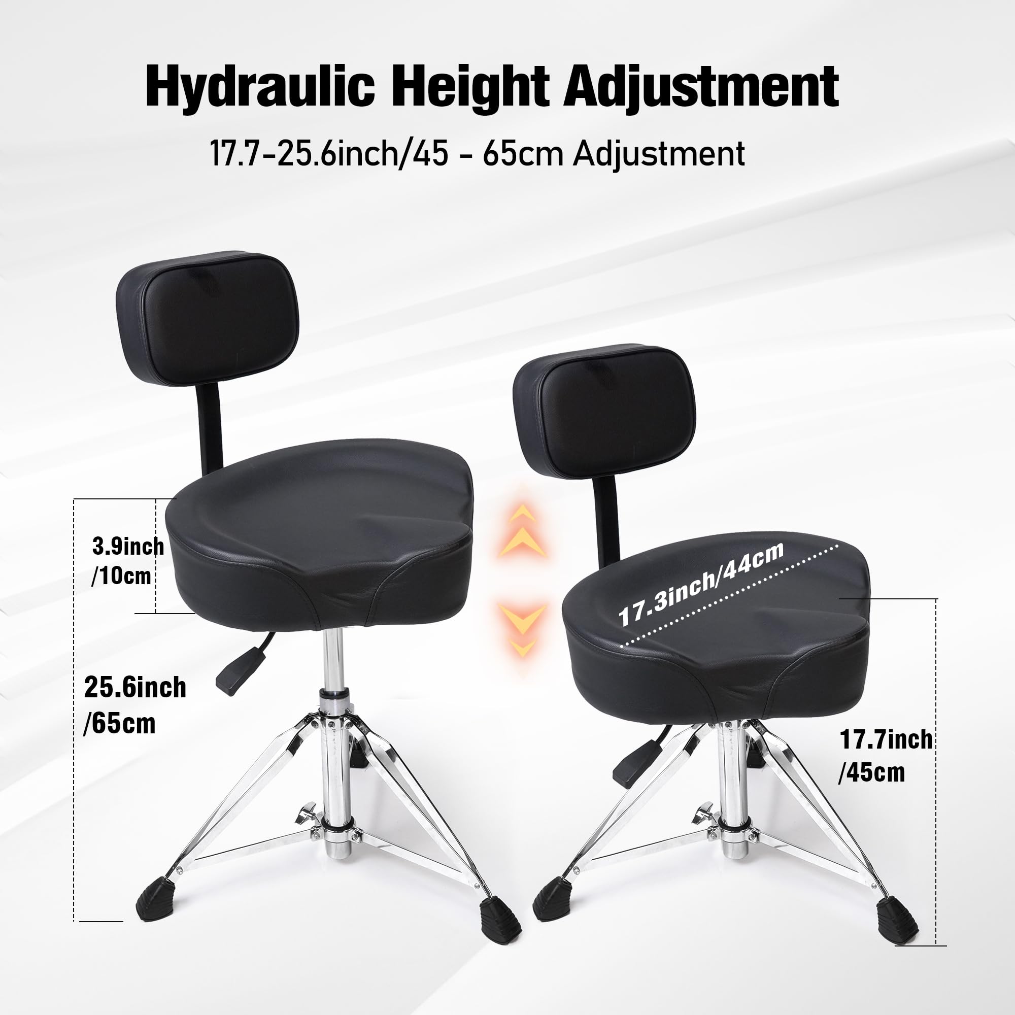 TIZECO Hydraulic Drum Throne with Backrest, Heavy Duty Drum Stool, Drummer Stool Adjustable Height, Motorcycle Style Drummers Seat with Back Support, Drummers Throne