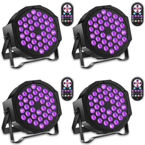 U`King Black Lights 72W UV LED Blacklight Glow in The Dark Black Light with Remote Control DMX Sound Activated Portable Strobe Lights for Parties Birthday Wedding DJ Stage (4 Packs)