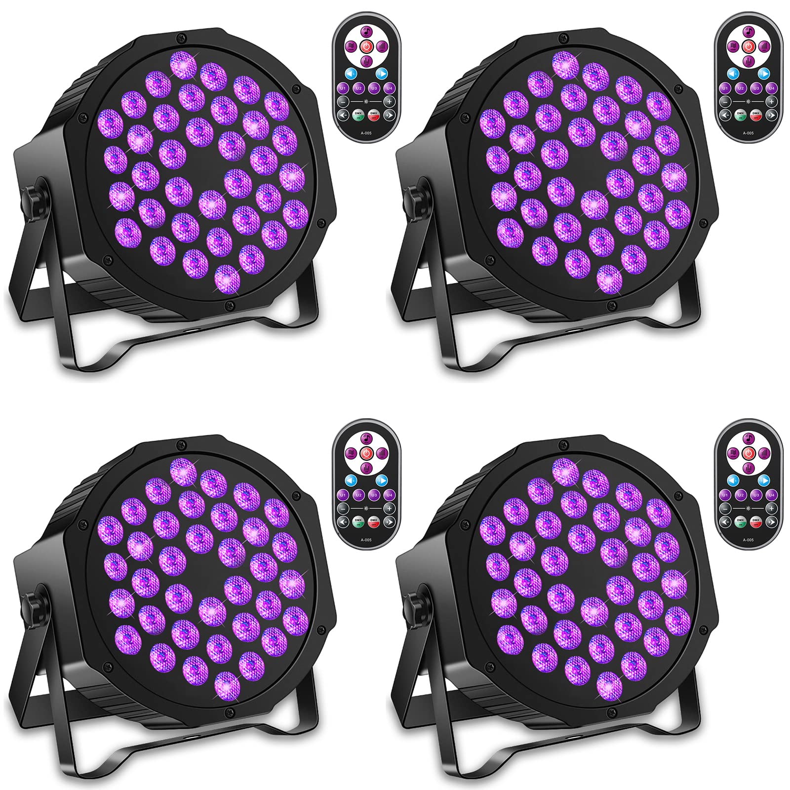 U`King Black Lights 72W UV LED Blacklight Glow in The Dark Black Light with Remote Control DMX Sound Activated Portable Strobe Lights for Parties Birthday Wedding DJ Stage (4 Packs)