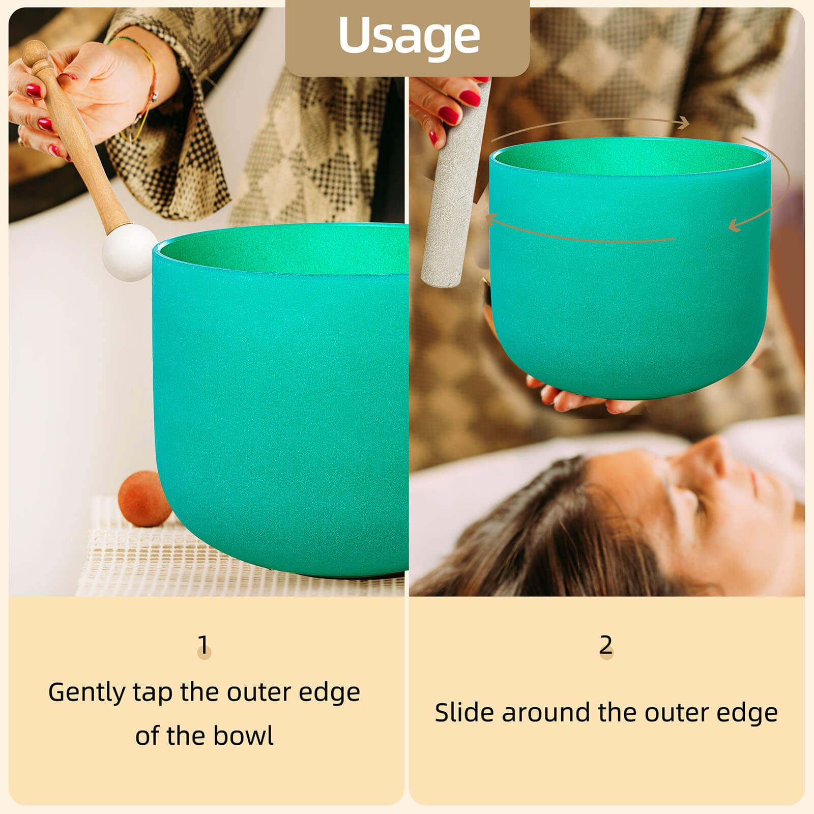 SOUNDELLO Crystal Singing Bowl 9 Inch Green F Note 432Hz