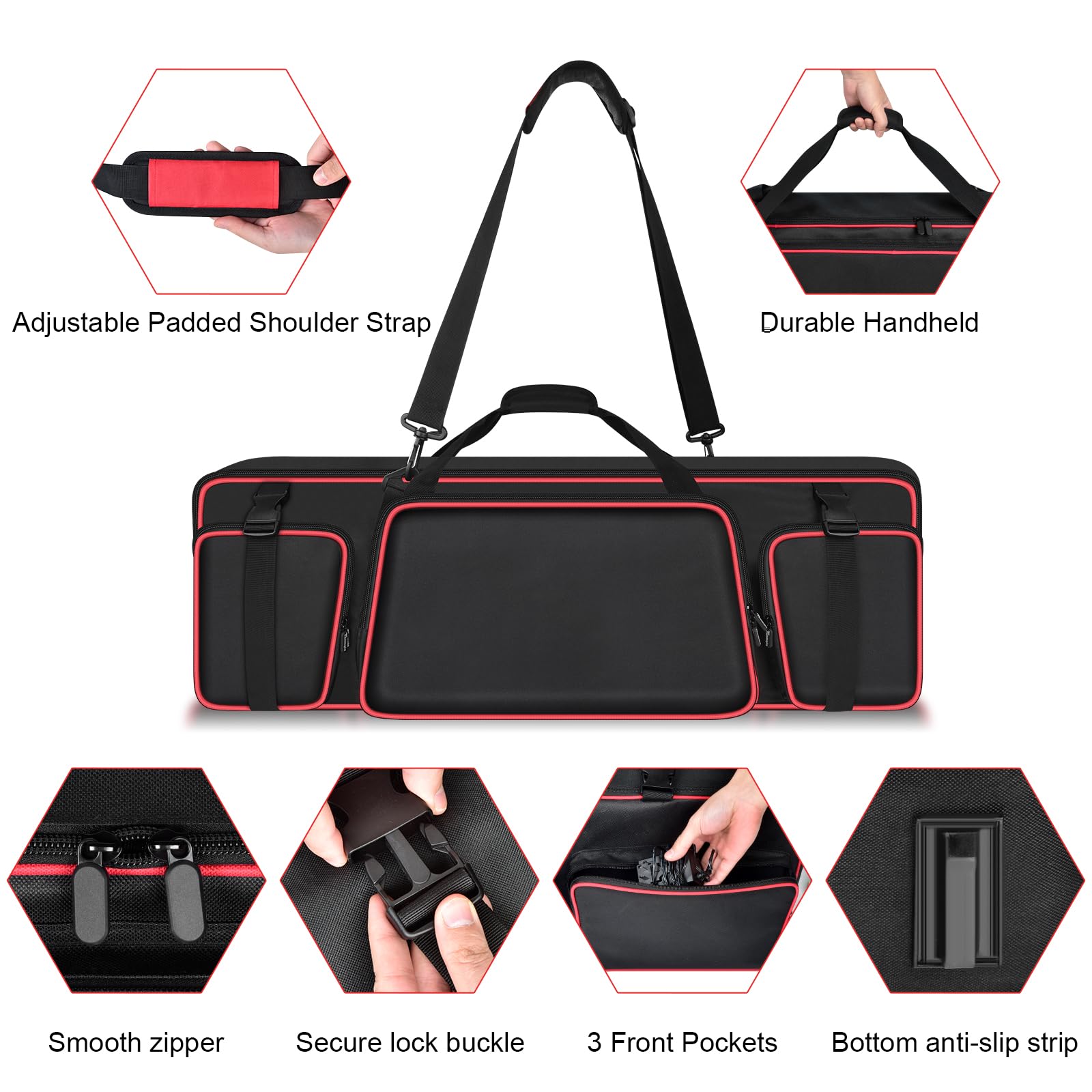 Tanmqin 61 Key Keyboard Case for RockJam/for Yamaha with Stand Straps, Red