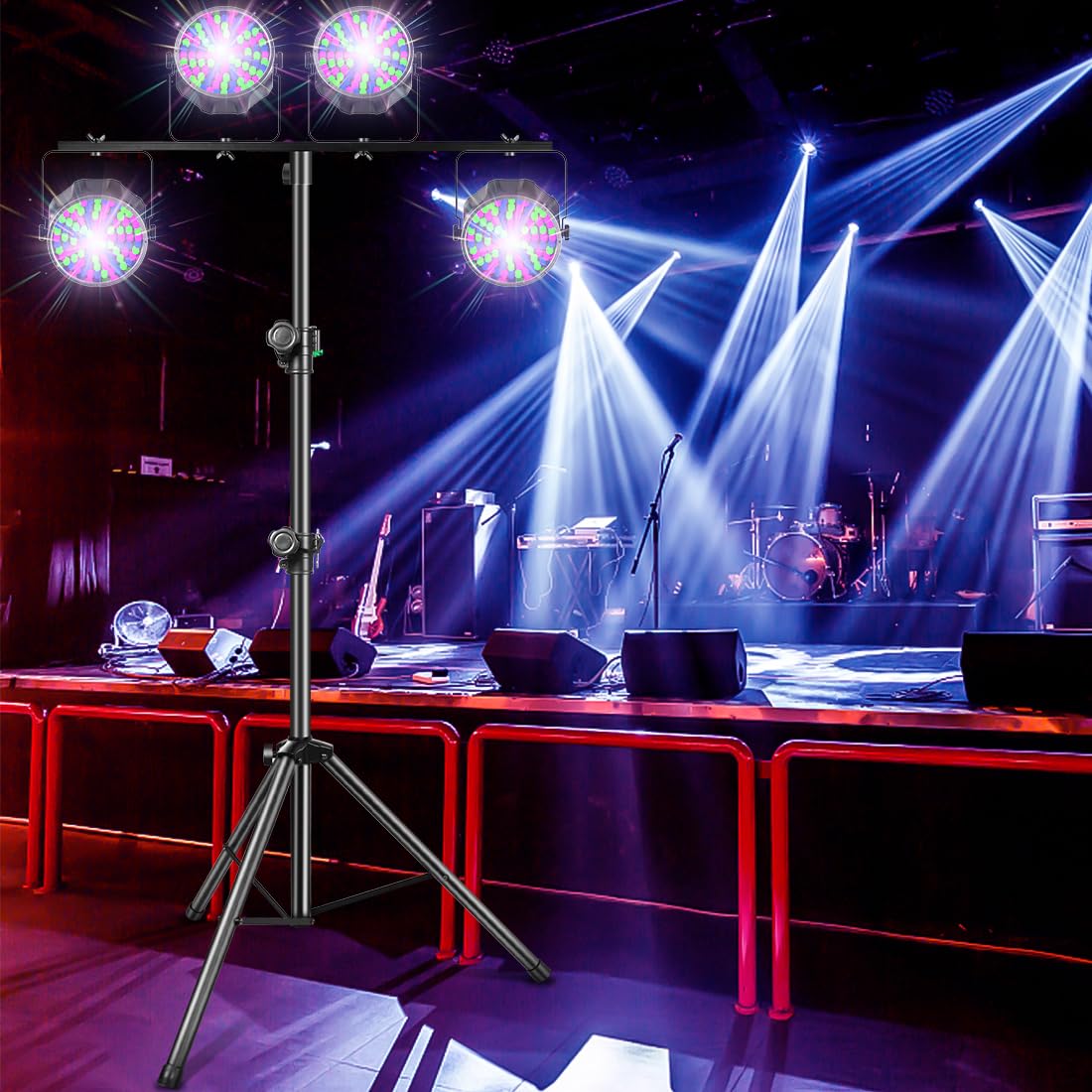 DJ Light Stand, T-Bar Tripod Stage s Portable and Adjustable 49-114 Inch Heavy Duty