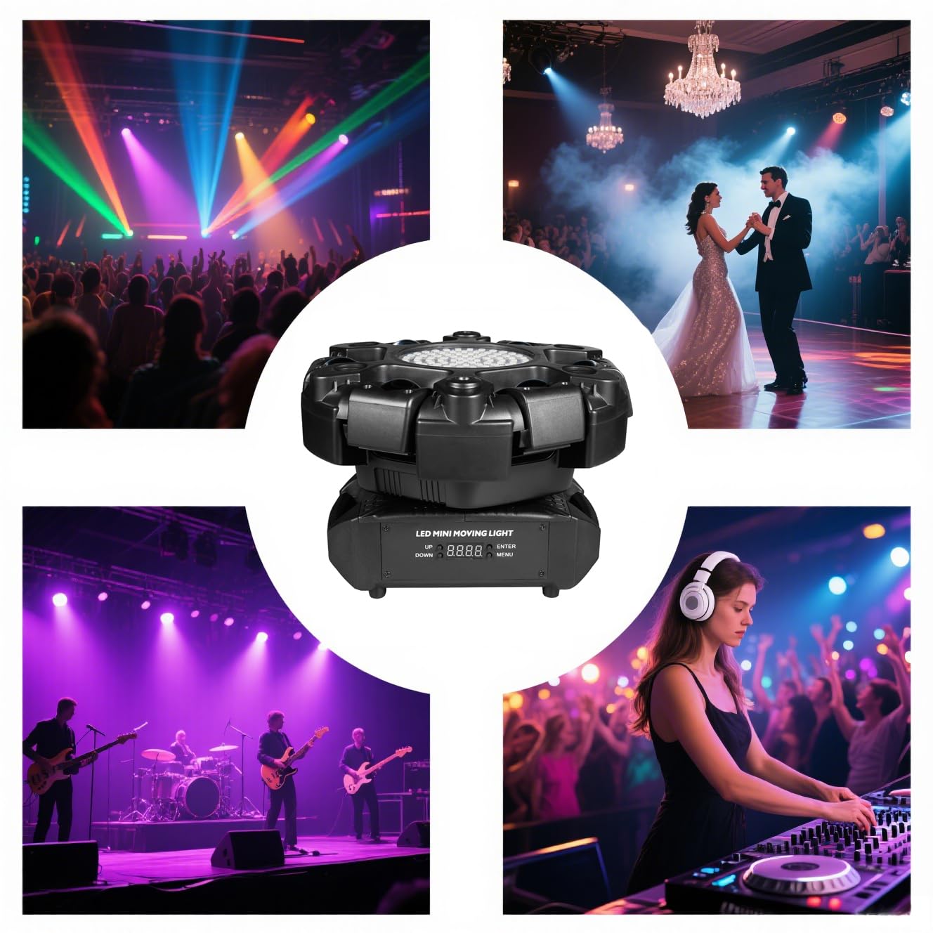 Dj Lights for Parties Moving Head 6-Arm with Remote Control RGBW LED DJ Stage Lights Professional Disco Light DMX512 & Sound Activated Rotating Light for Wedding Live House KTV Bar & Club Christmas