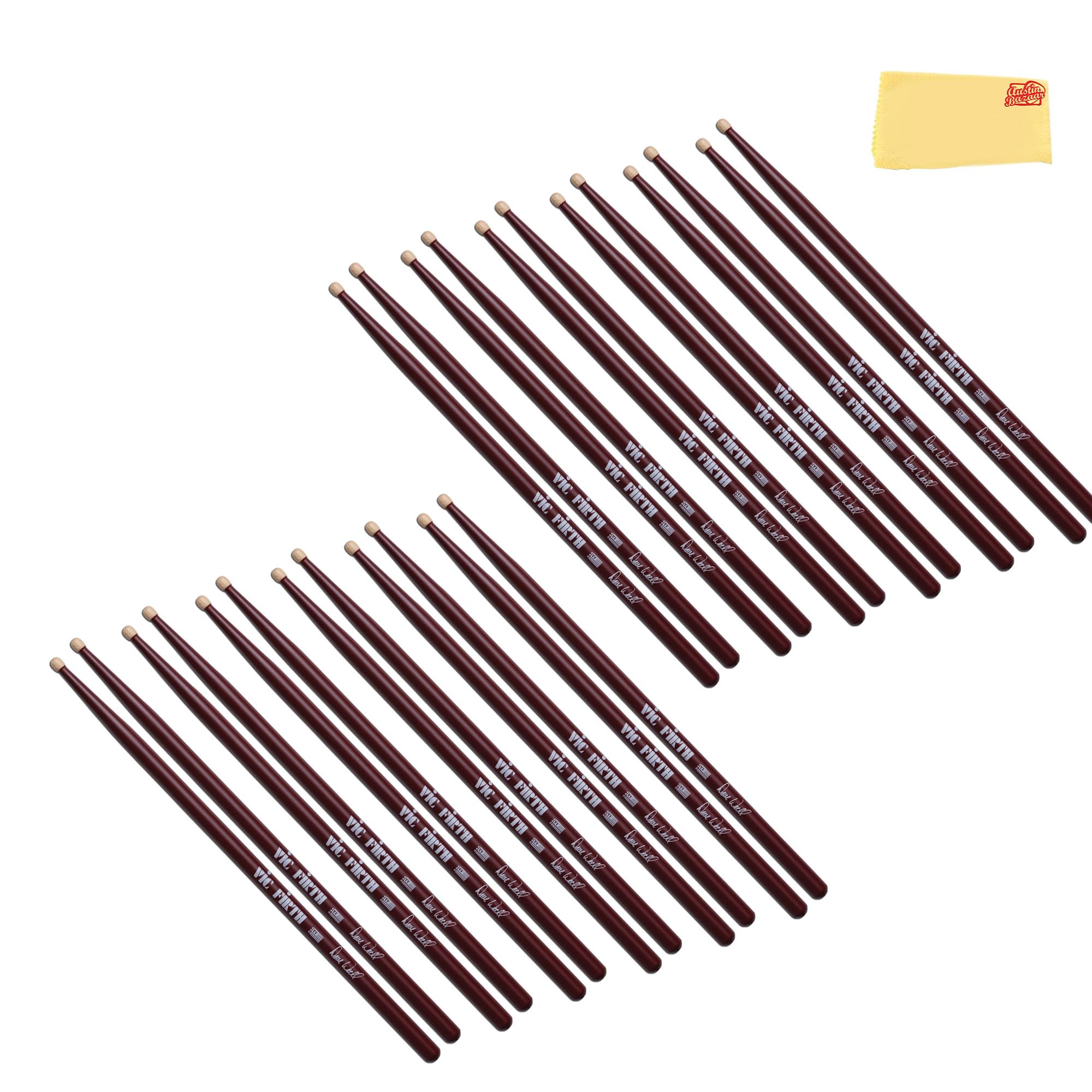 Vic Firth Signature Series Dave Weckl Drumsticks – 12-Pack Bundle with Austin Bazaar Polishing Cloth