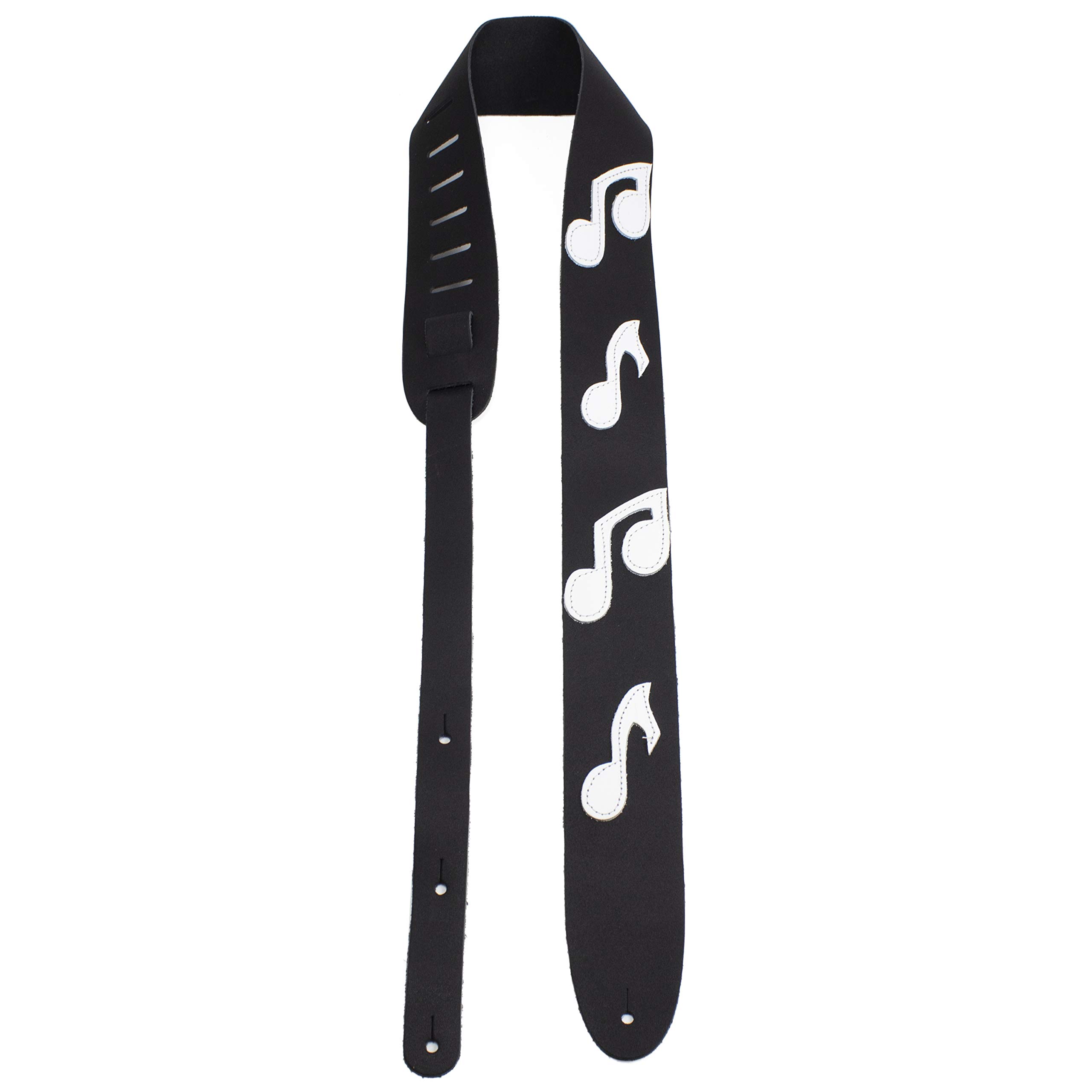 Perri’s Leathers, 41″-56″, Black & White, The Famous Collection, Leather Guitar Strap, Adjustable, Durable Design, Acoustic & Bass Guitar Straps for Electric, Musical Notes Themed