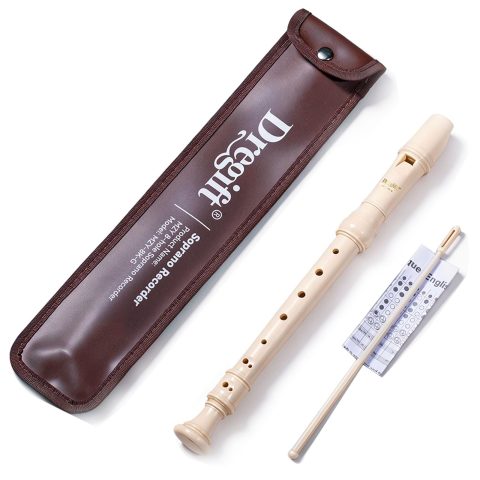 Dregift Soprano Recorder Instrument Beginner – German Fingering 8 Hole Flute Recorder with Cleaning Rod,Leather Case,Fingering Chart for School Student Home Entertainment (White)