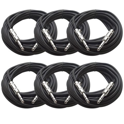 Seismic Audio – SATRX-25Yellow6 – Pack of Six (6) 25 Foot Yellow 1/4″ TRS Patch Cable – Balanced Cord – Effects