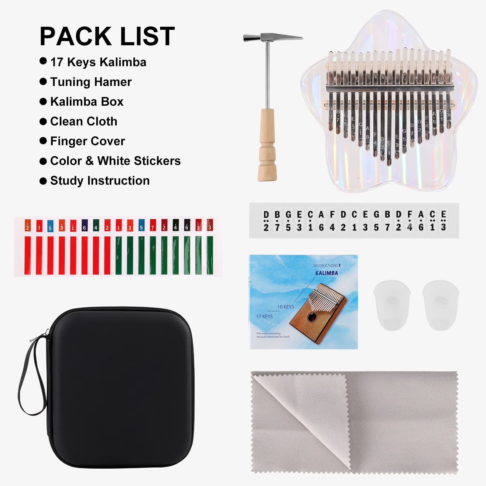 Beveetio Clear Kalimba Thumb Piano With Eva Protective Case, Transparent Crystal Kalimba 17 Key, Musical Instrument Gifts, Star Finger Piano, Acrylic Mbira…