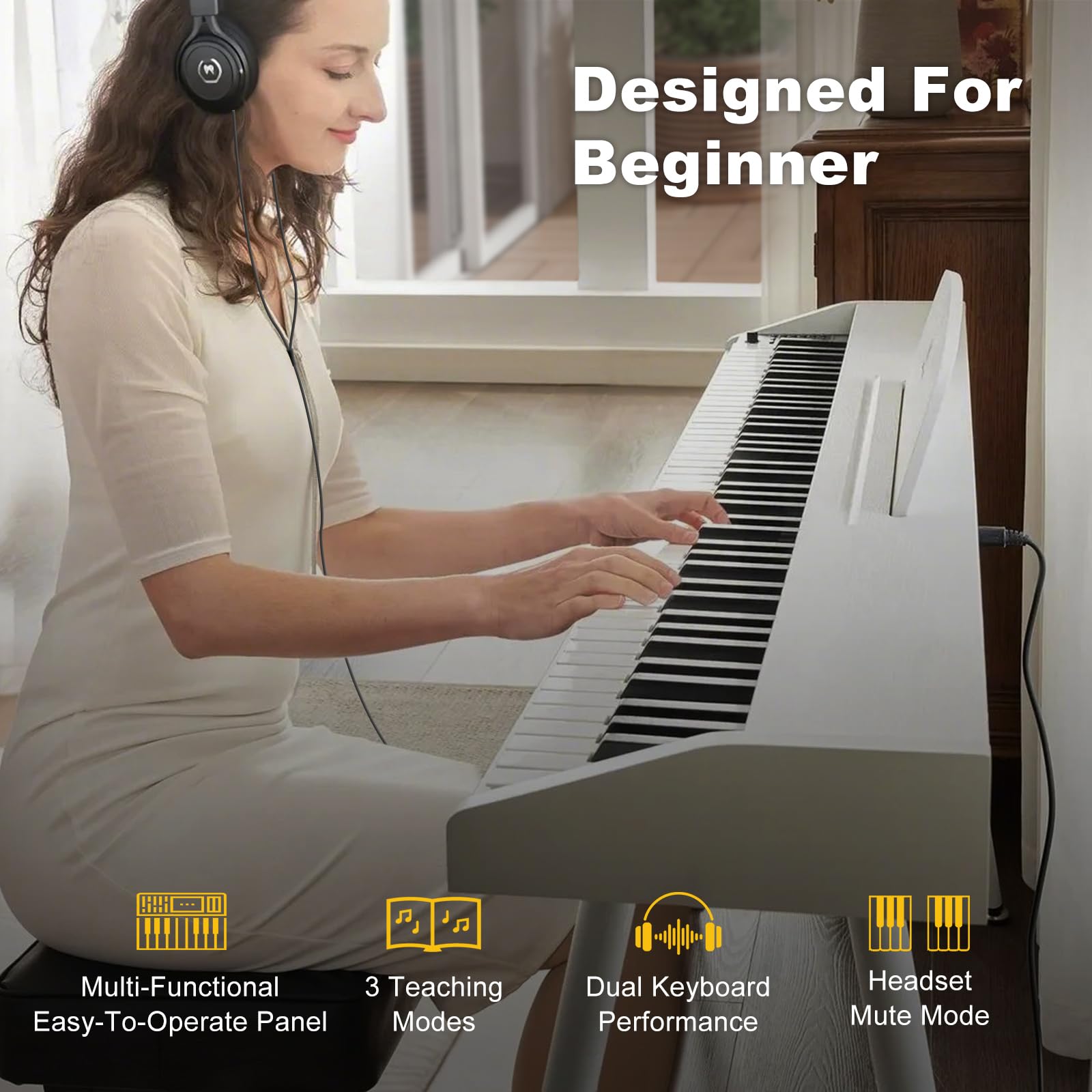 MUSTAR 88 Key Piano Keyboard with Bench, Home Digital Piano for Beginners