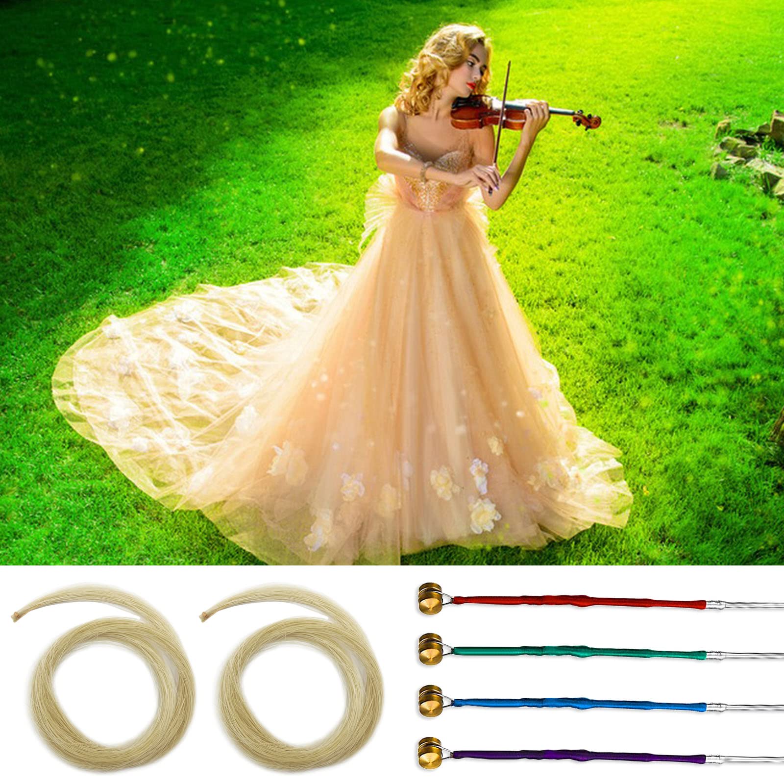 DaKuan 4/4 Full Set Violin Strings + 2 Bow Hair Sets | Nickel Ball End | Professional Quality for All Violin Sizes (1/2, 1/4, 3/4, 4/4)