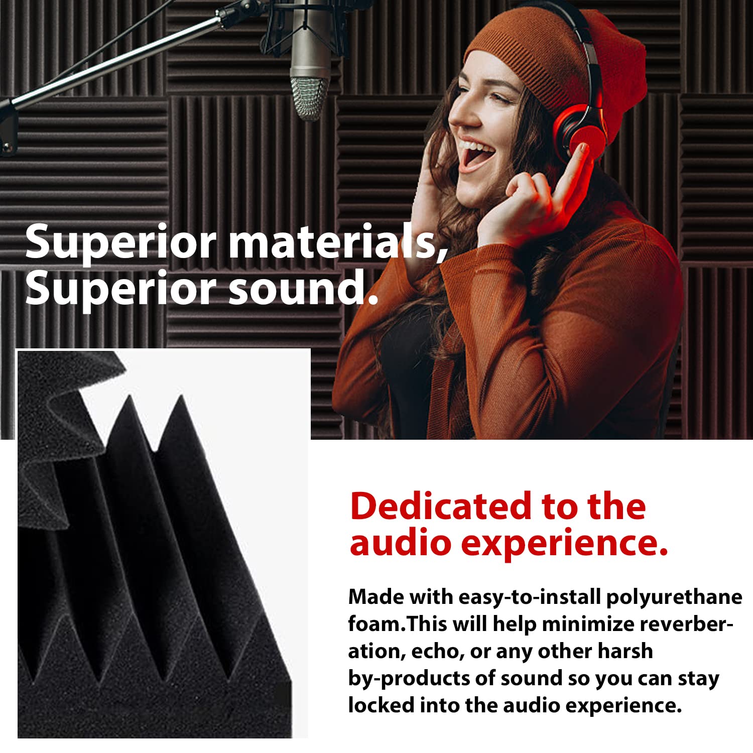 FONESO Acoustic Panels, High Density Soundproof Foam Panels for Walls, Sound Absorbing Panels, Acoustic Foam Panels Fire Resistant for Studio Recording (Black, 1″x12″x12″ 48Pack)