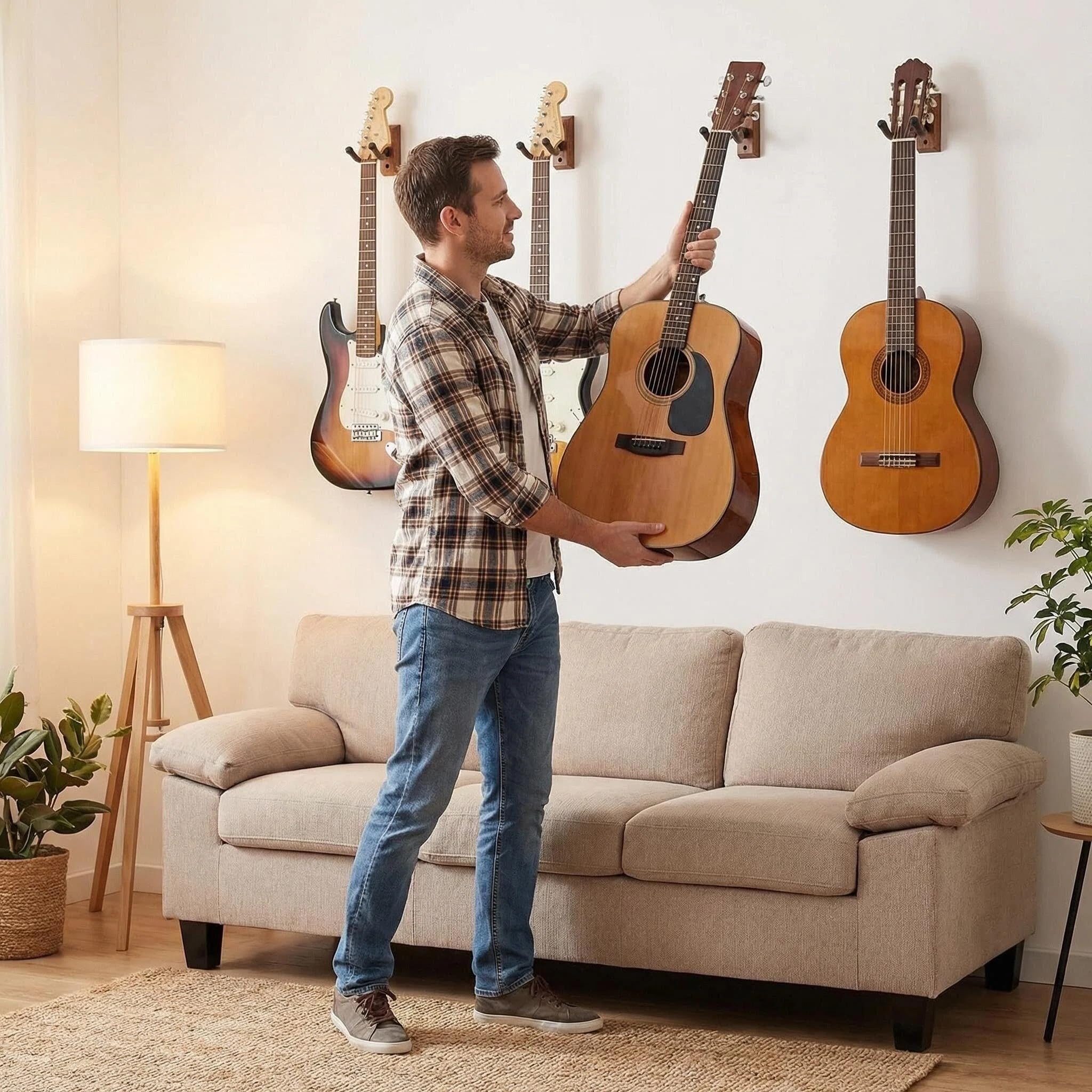 CC CAIHONG Guitar Wall Mount Hanger 4 Pack, Hardwood Guitar Wall Hangers Hooks Holder Stand Display with Screws – Easy to Install – Fits Guitars, Bass, Mandolin, Banjo
