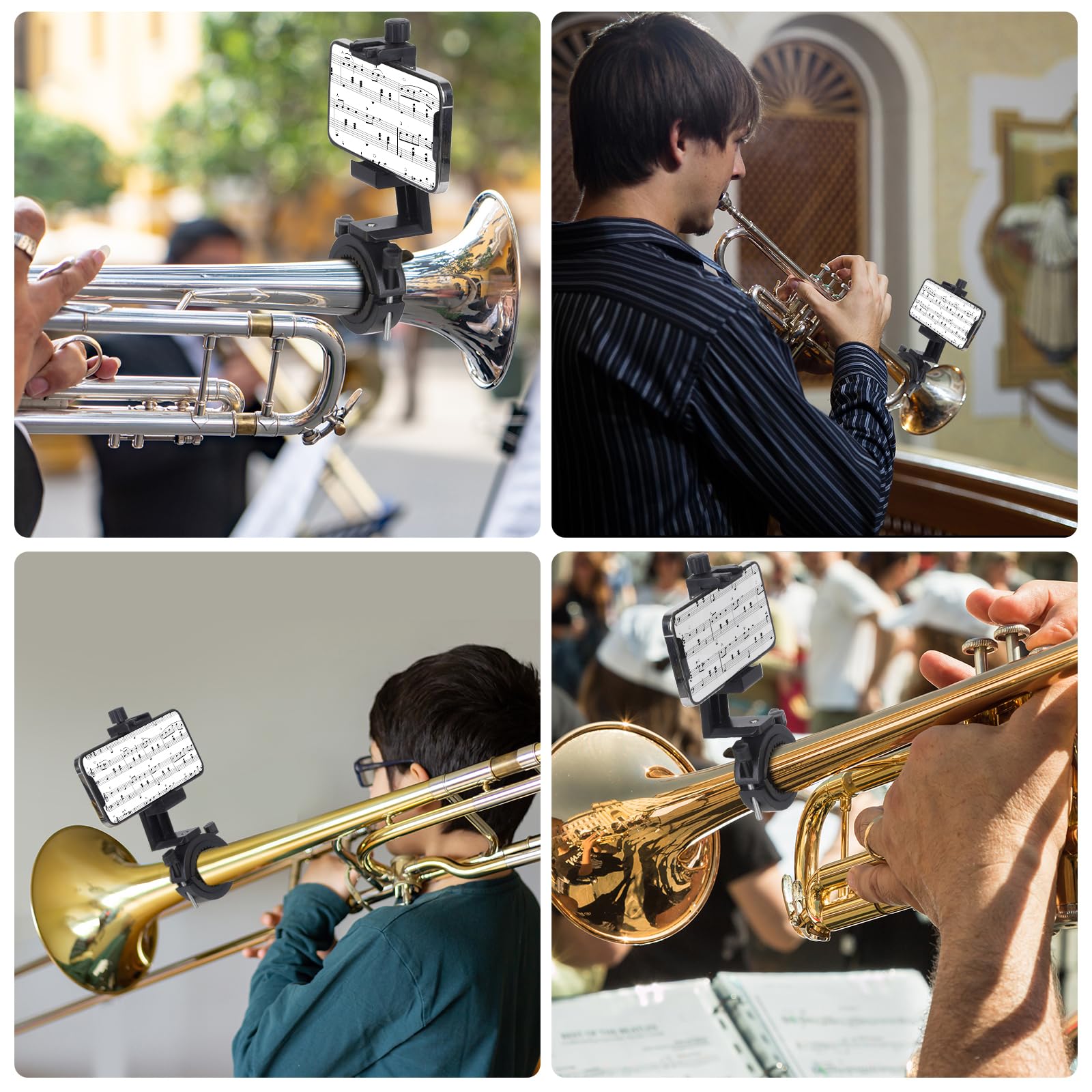 Adjustable Trombone Phone Lyre,1.5”-2.5” Low Brass Lyre for Trombone, Mellophone,- Fits of 99.9% of Smartphones
