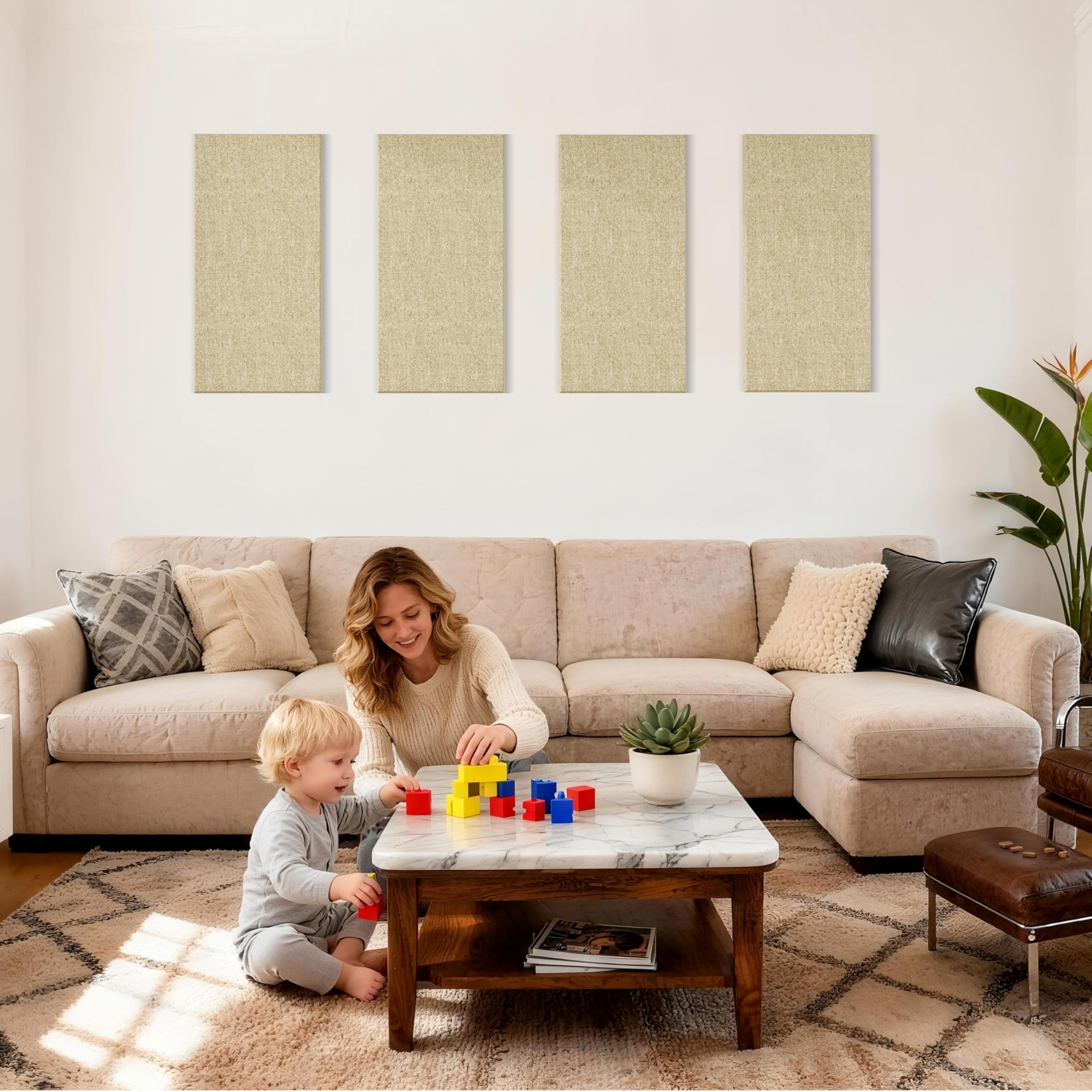 Reverbeon 4PCS Acoustic Panels, 24″x12″ Acoustic Panels for Walls, Self-Adhesive Sound Absorbing Panels for Home, Office, Studios (Khaki Beige)
