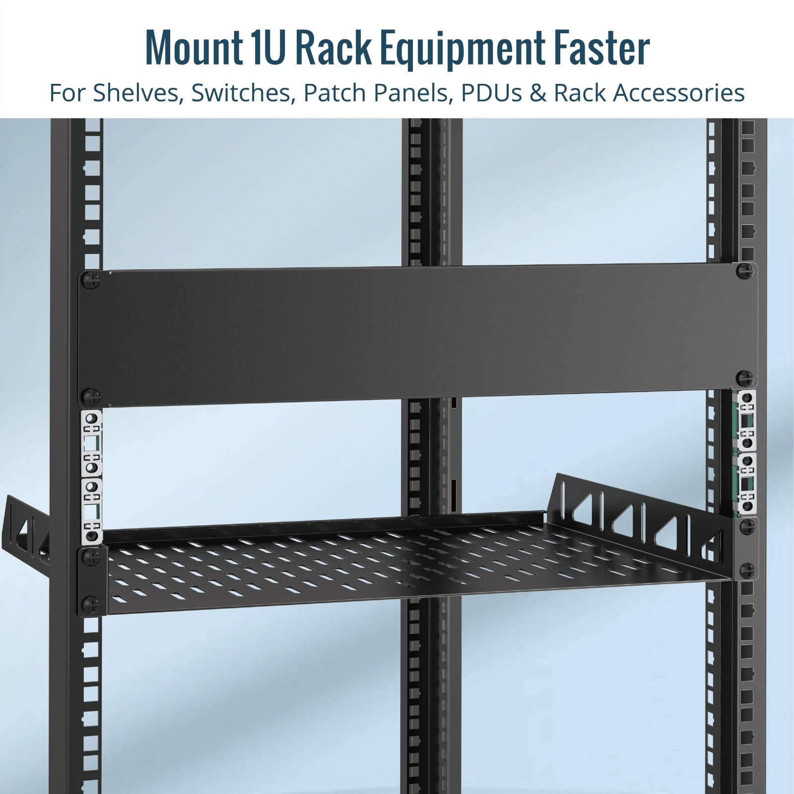 Tecmojo Smart Push-in 10-32 Cage Nuts and Rack Screws, 40 Cage Nuts with 80 Screws for 1.5–2 mm Square-Hole Rails, 19-Inch Server, Network and AV Racks