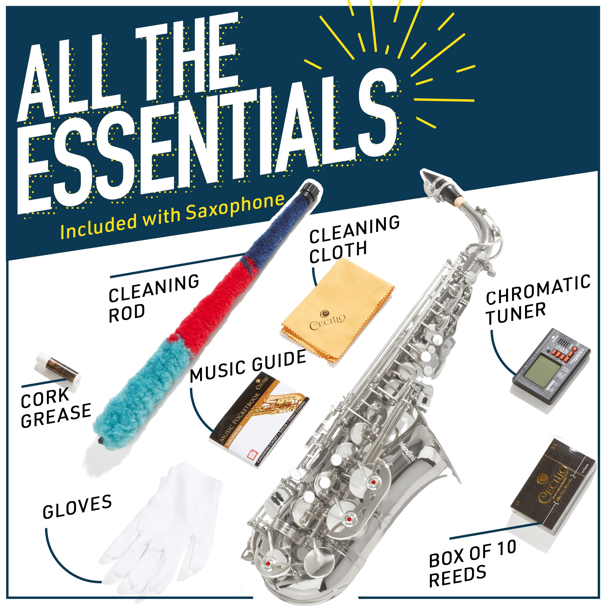 Mendini By Cecilio Eb Alto Saxophone Kit for Beginner – Silver