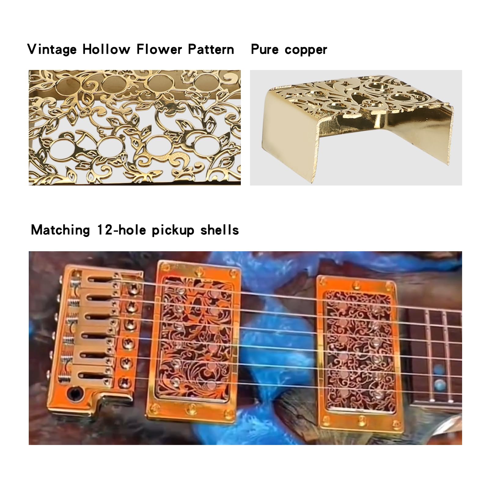 OVSAL 2 PCS Guitar Pickup Covers Gold 50mm/52mm Pole Spcing Pickup Covers Brass Humbucker Guitar Pickup Cover Neck Bridge Pickup Covers for Les Paul Lp Electric Guitar