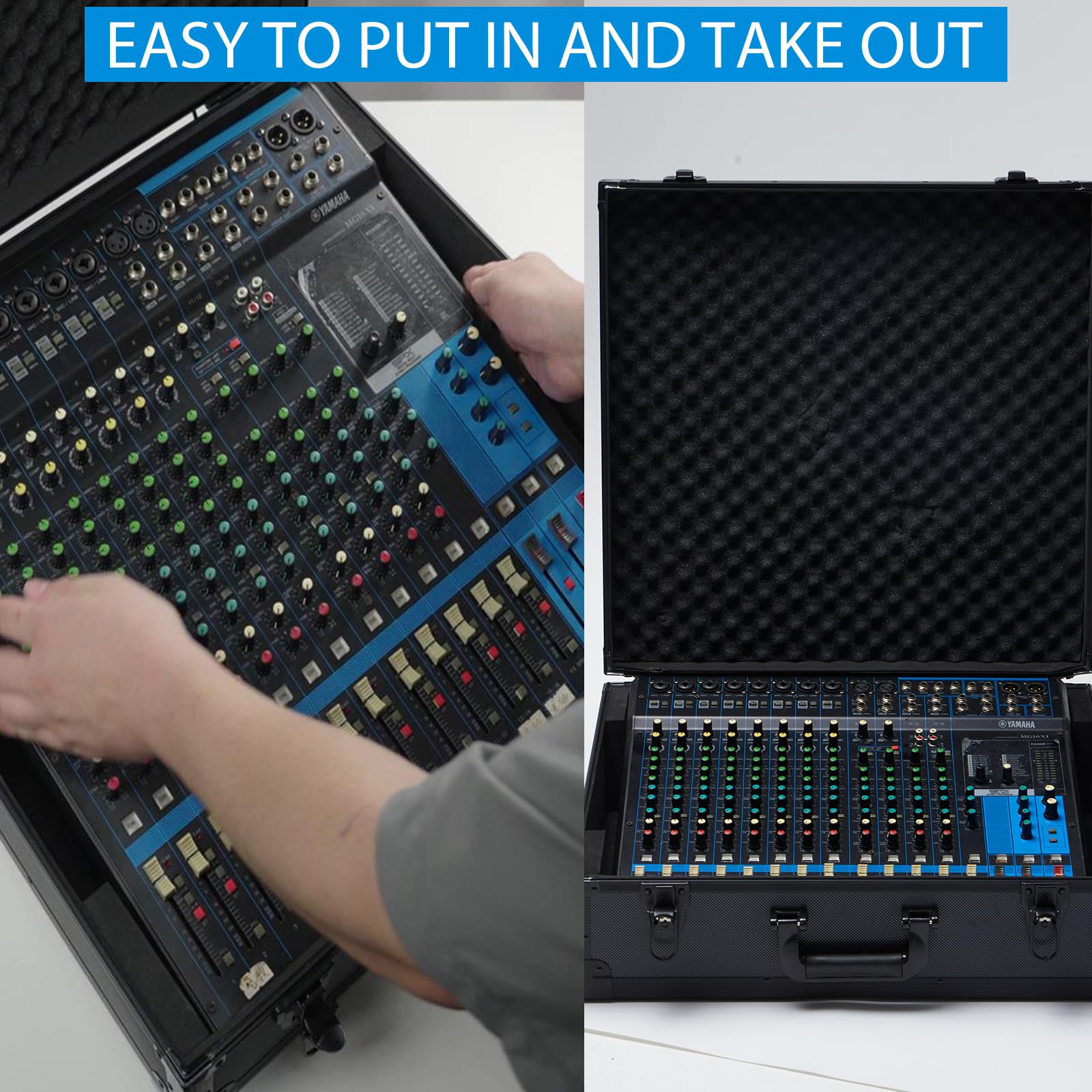 YDEPLVEO Mixer Case for Yamaha MG16XU/ MG20XU | Protective Hard Shell Carrying Storage Gig Bag Case for Mackie ProFX16V3 / Tascam Model 16 with EVA Foam | Fits Mixer Size up to 19.7’’ X 17.4″ X 5.2″