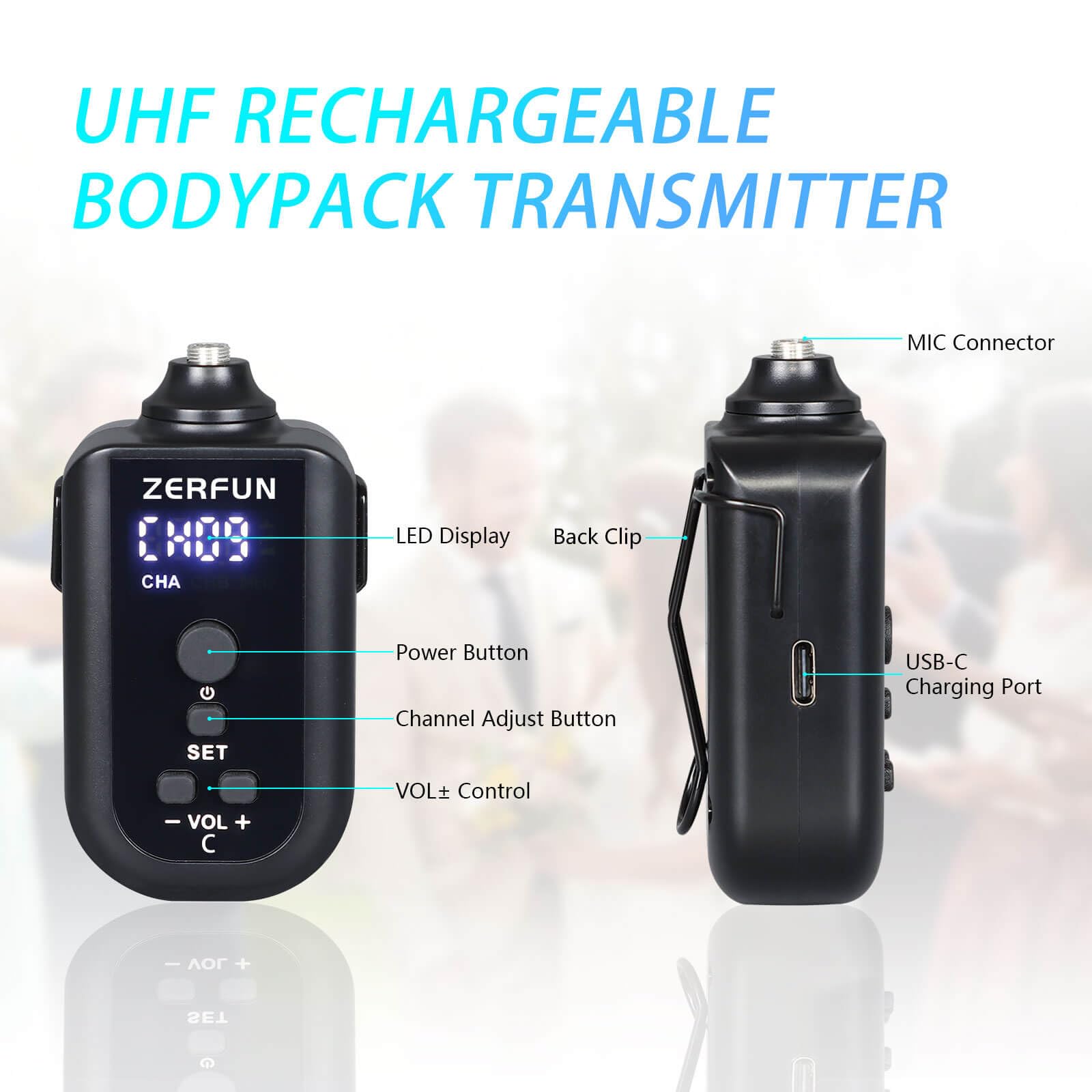 ZERFUN 4 Channel Rechargeable Wireless Microphone System (G8)
