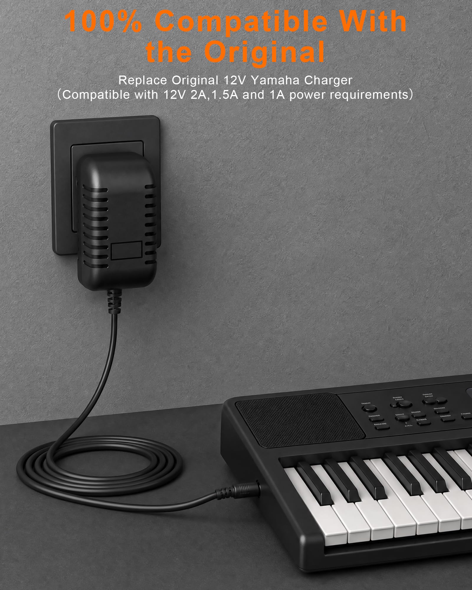 RENGOGA 12V 2A Power Supply for Yamaha Keyboard, AC Power Adapter Compatible with Yamaha PSR, YPG, YPT, DGX, DD, EZ, P Series, Replacement PA-130 PA-150 DC Connector 5.5 x 2.1mm AC Adapter 6Ft Cord