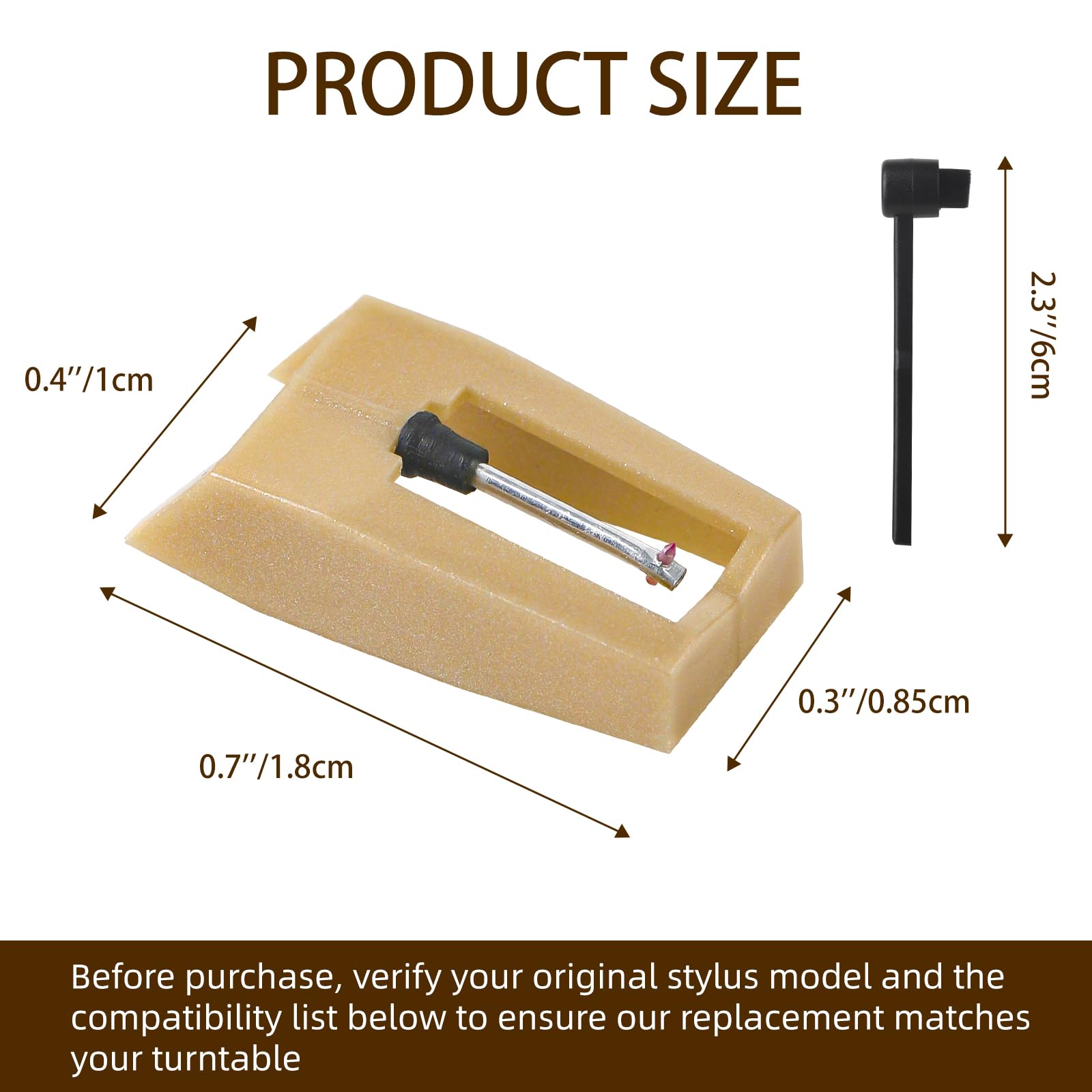 3 Pack Ruby Record Player Needles, Replacement for Crosley Victrola ION Jenson Boytone Turntables, with Stylus Cleaner Brush (Light Tan)