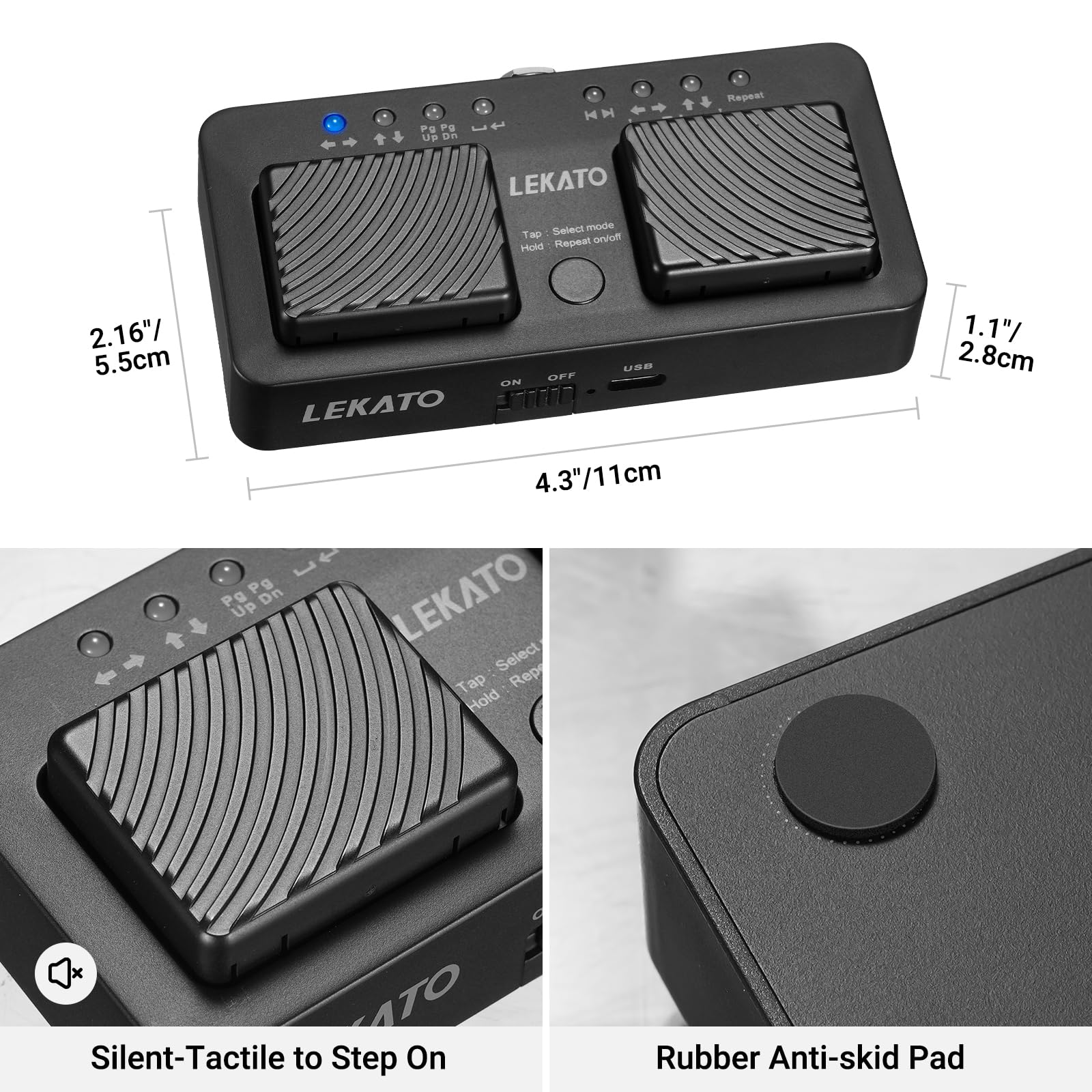 LEKATO Mini Wireless Bluetooth Page Turner Pedal, 7 Page Turning Modes