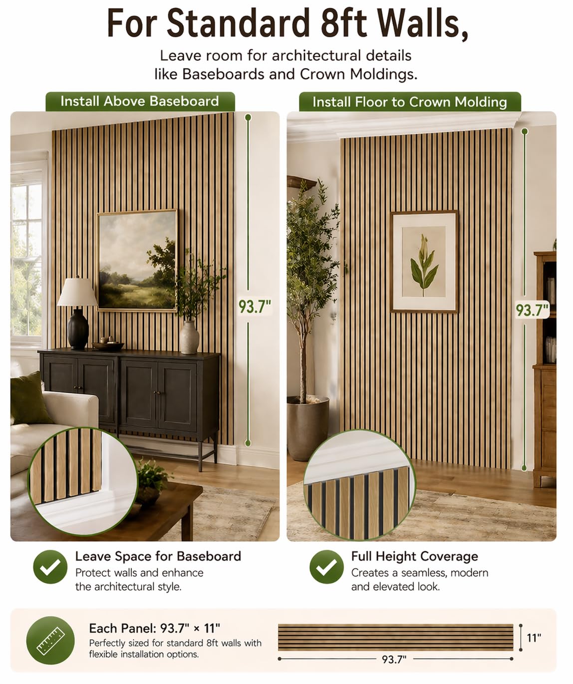 Wood Slat Wall Panels – 4 Pack 93.7″ × 11″ – Acoustic Panels Noise Reduction for Home Office Studio, 3D Fluted Sound Dampening Absorbing Panels, Oak
