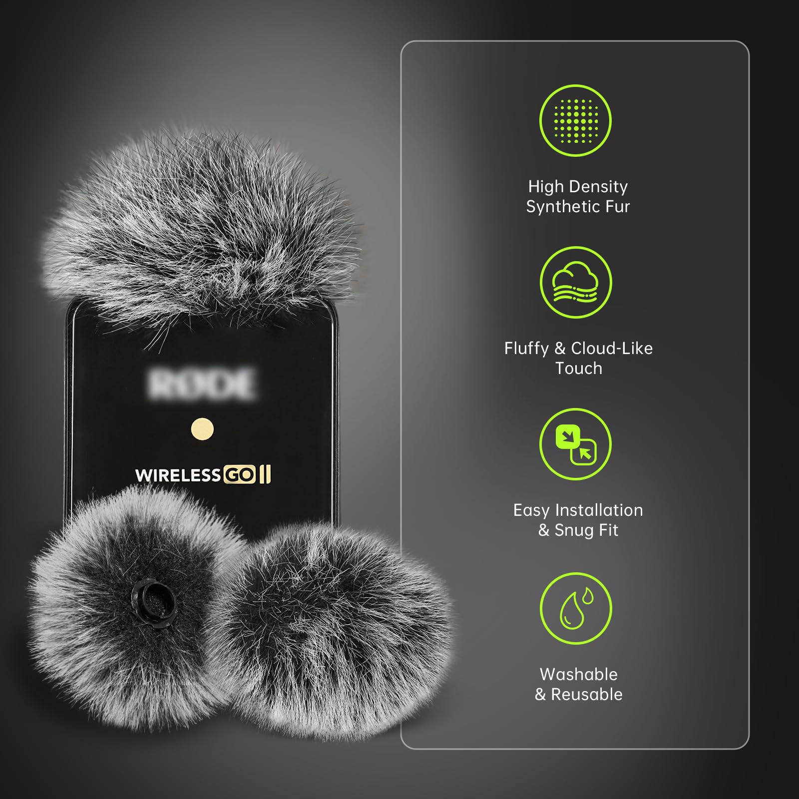 Premium Furry Windscreen Windshield Dead-cat for Rode Wireless Go Microphones (2PCs-Gray, Rode Wireless Go II)
