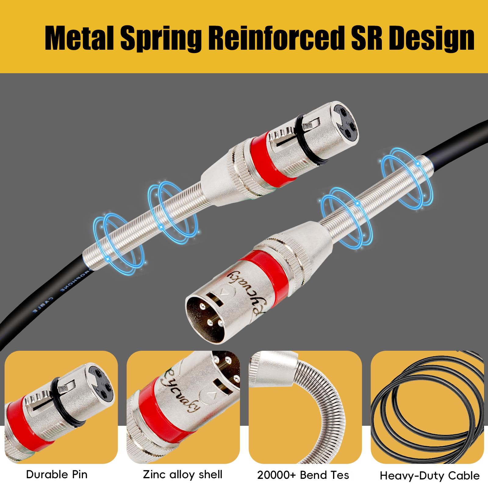 rycvaky XLR Cables 12FT 10 Pack, Heavy Duty Oxygen-Free Copper 3-Pin Balanced Shielded XLR Male to Female Microphone Cable for Recording Studio Speaker, PA Systems, Audio Mixer and More