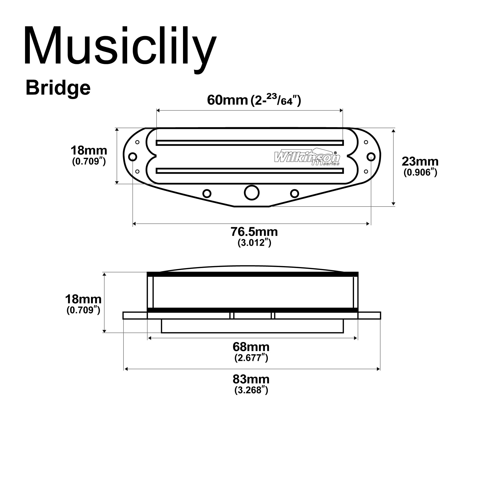 Wilkinson M Series Single Coil Sized Humbucker Bridge Pickup Black Rail