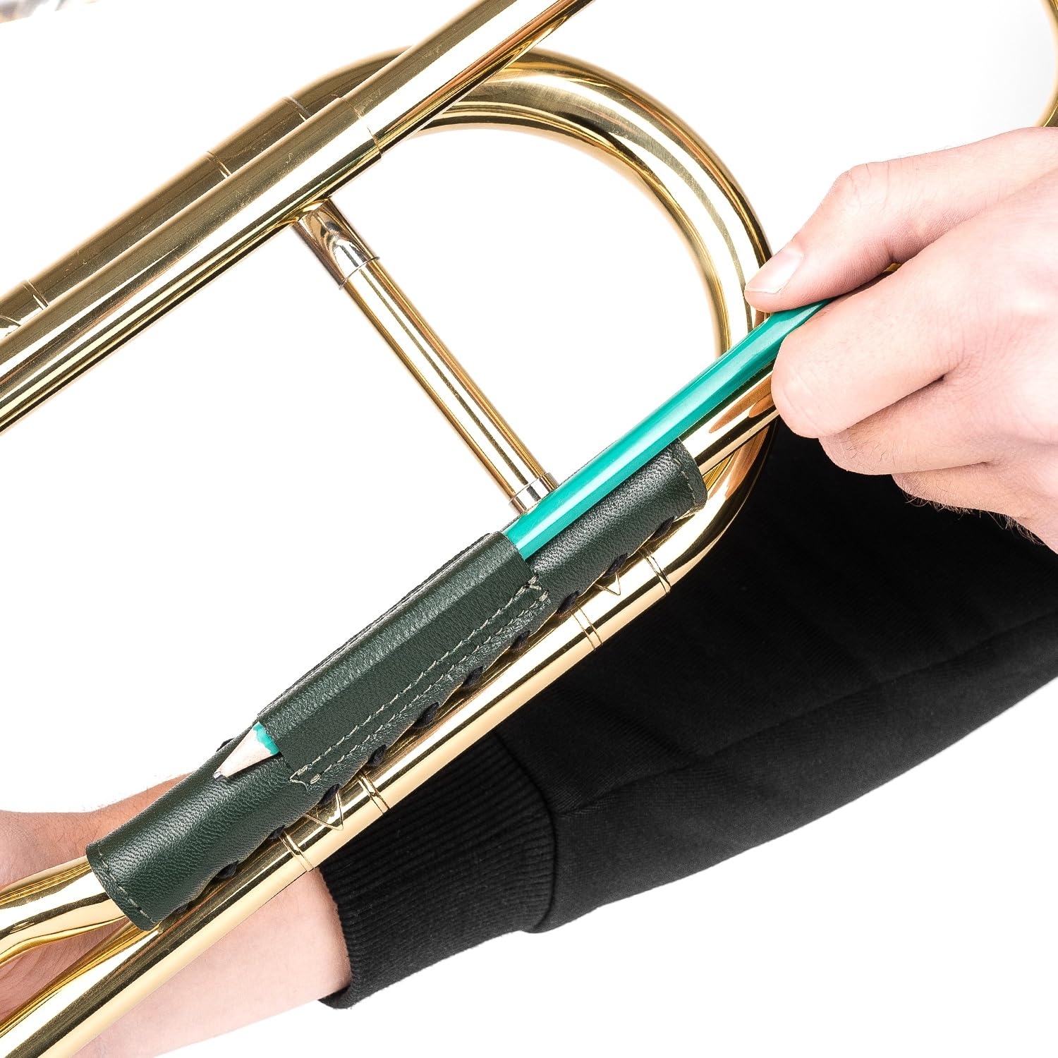 MG Leather Work Trombone Neck Guard Padded Genuine Leather Protection Trombone Neck Cover Wrap Moist Dirt Oil Protection Protective Neck Pad Accessories Green