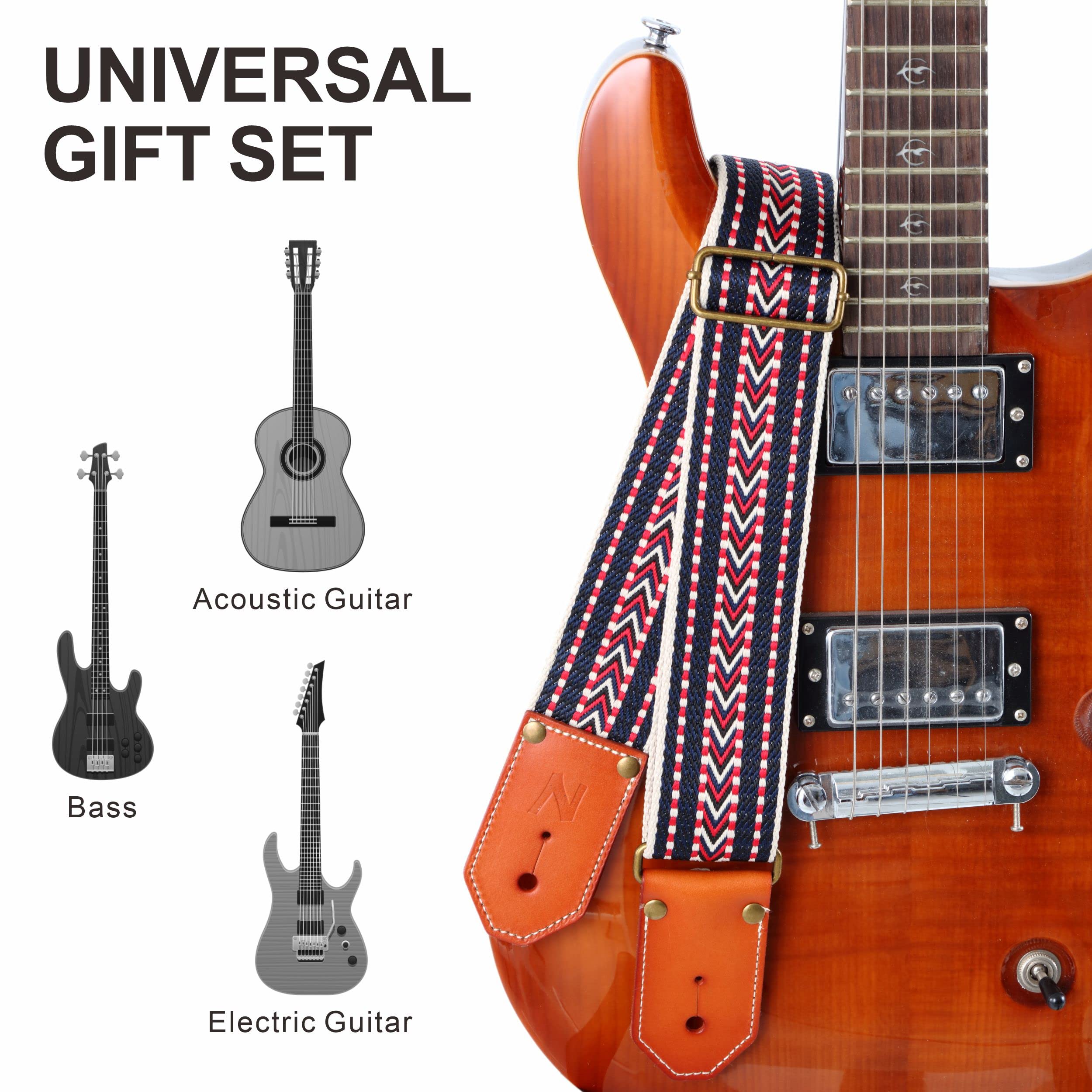 Nefelibata Guitar Strap, Denim Guitar Straps with Thicked First Layer Vegetable Tanned Cowhide Leather Ends for Acoustic, Bass, Electric, Gift for Guitarists and Musicians