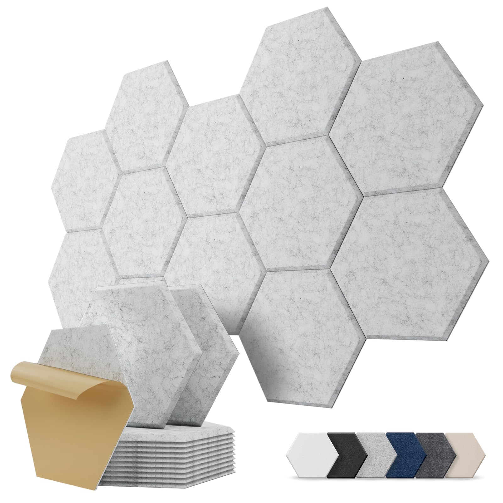 Kuchoow Hexagon Acoustic Wall Panels Sound Absorbing Self Adhesive Tiles