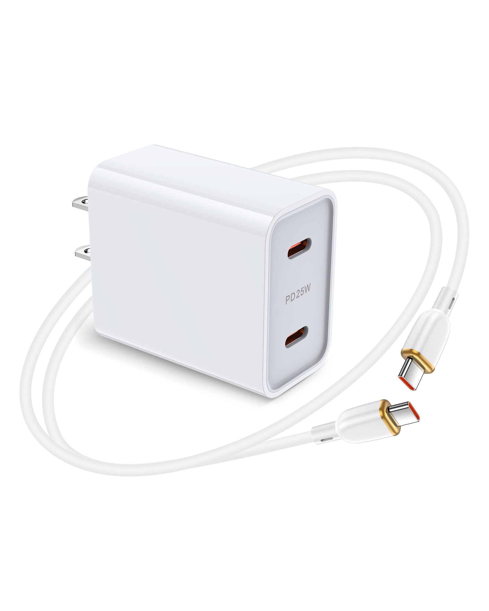 iPhone 17e 16e Type C Charger Fast Charging for Apple 17 Pro Max/17Pro/Air/17/16e/16 Pro Max/16Pro/16Plus/16/15Pro Max/15 Pro/15Plus/15, 25w Dual USB-C Charger Block and Cable for Galaxy S26 S25 S24