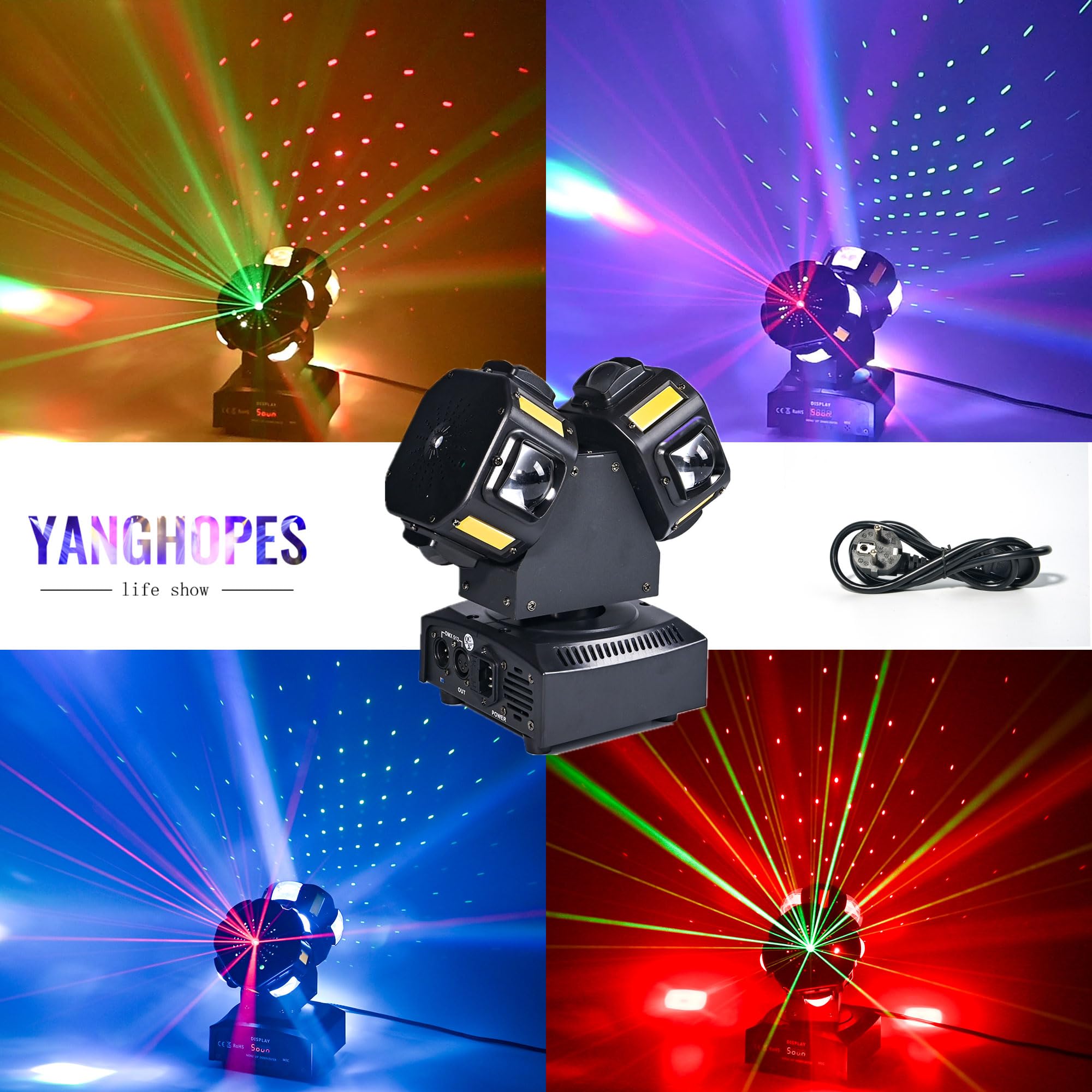8LED Moving Head DJ Light Stage Led Lighting Pinspot Lights Uplighting Rotating Beam Lights for Events Sound Activated Light for DJ KTV Disco Party Wedding Concert Festival