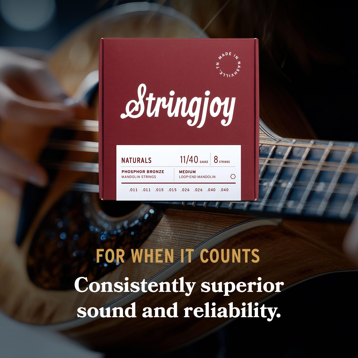 Stringjoy NB1140 Naturals Phosphor Bronze Mandolin Strings, (Medium Gauge – 11-40)